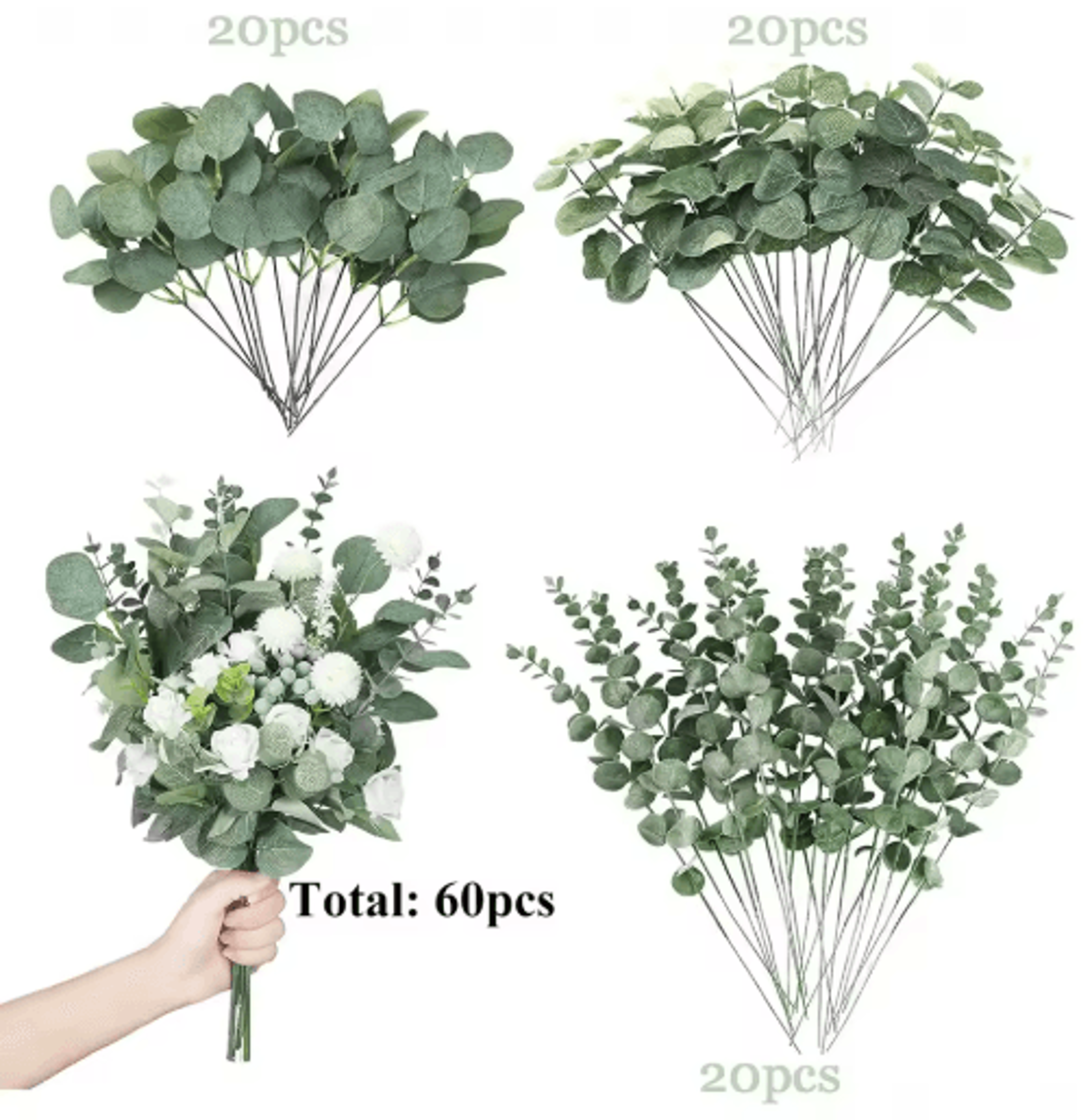 EverGreen Bulk Eucalyptus Stems Set  Mixed Silver Dollar Artificial Leaves 3060120PCS 5