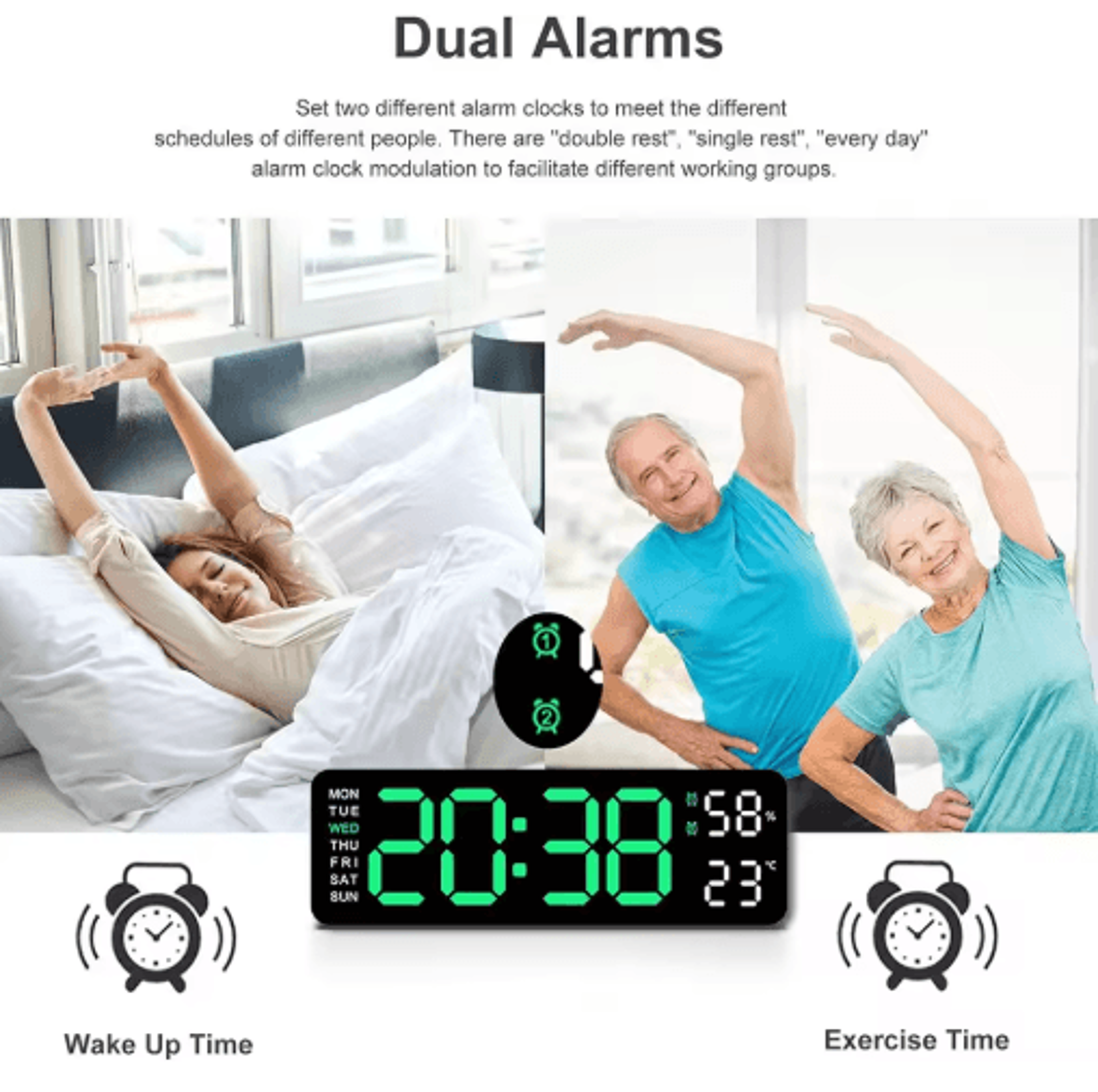 Smart LED Digital Wall Clock Silent Modern Display With Temperature  Calendar 10