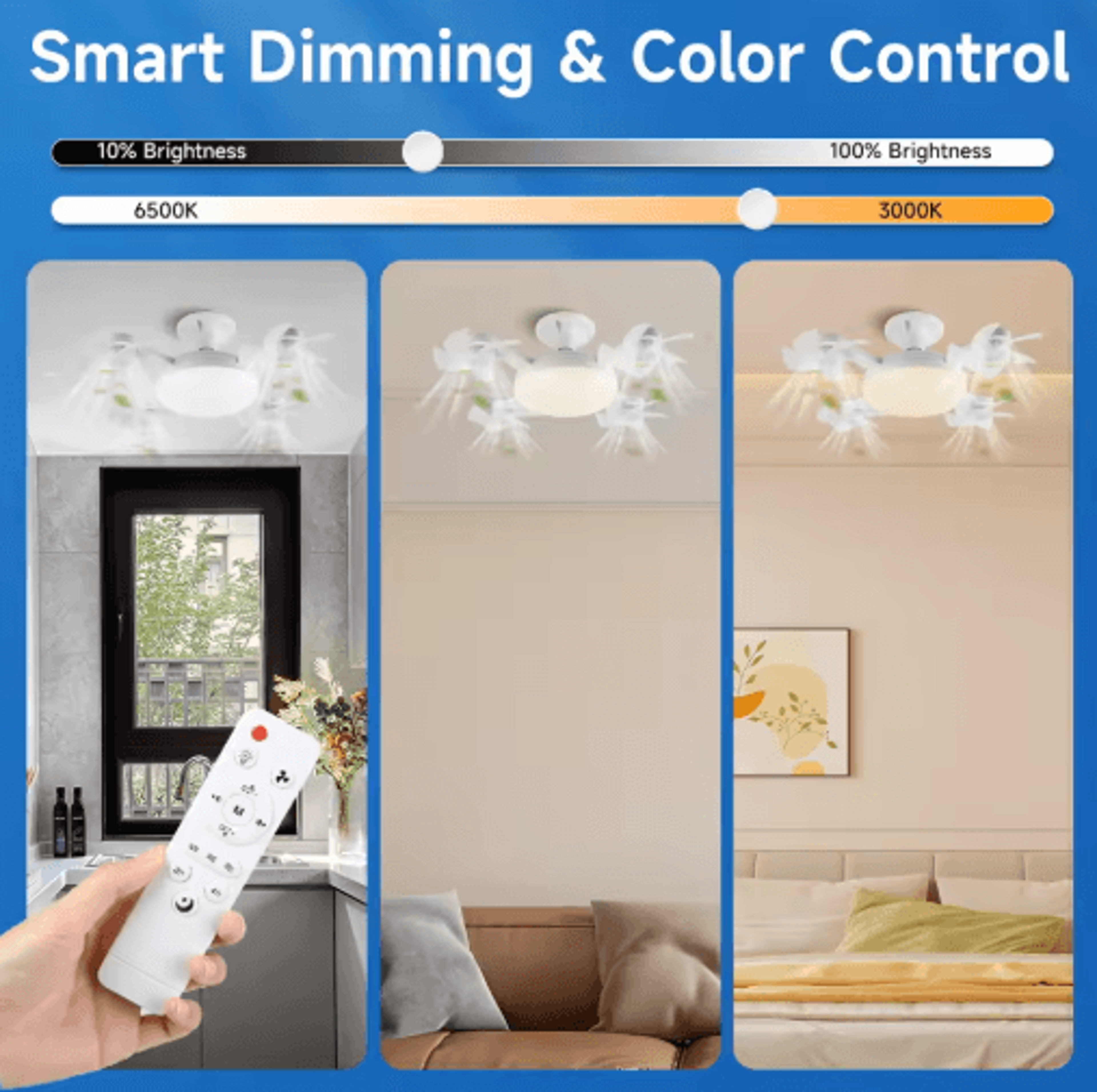 Modern LED Ceiling Fan With Light  Remote Control 3Speed Adjustable Fan Light 5
