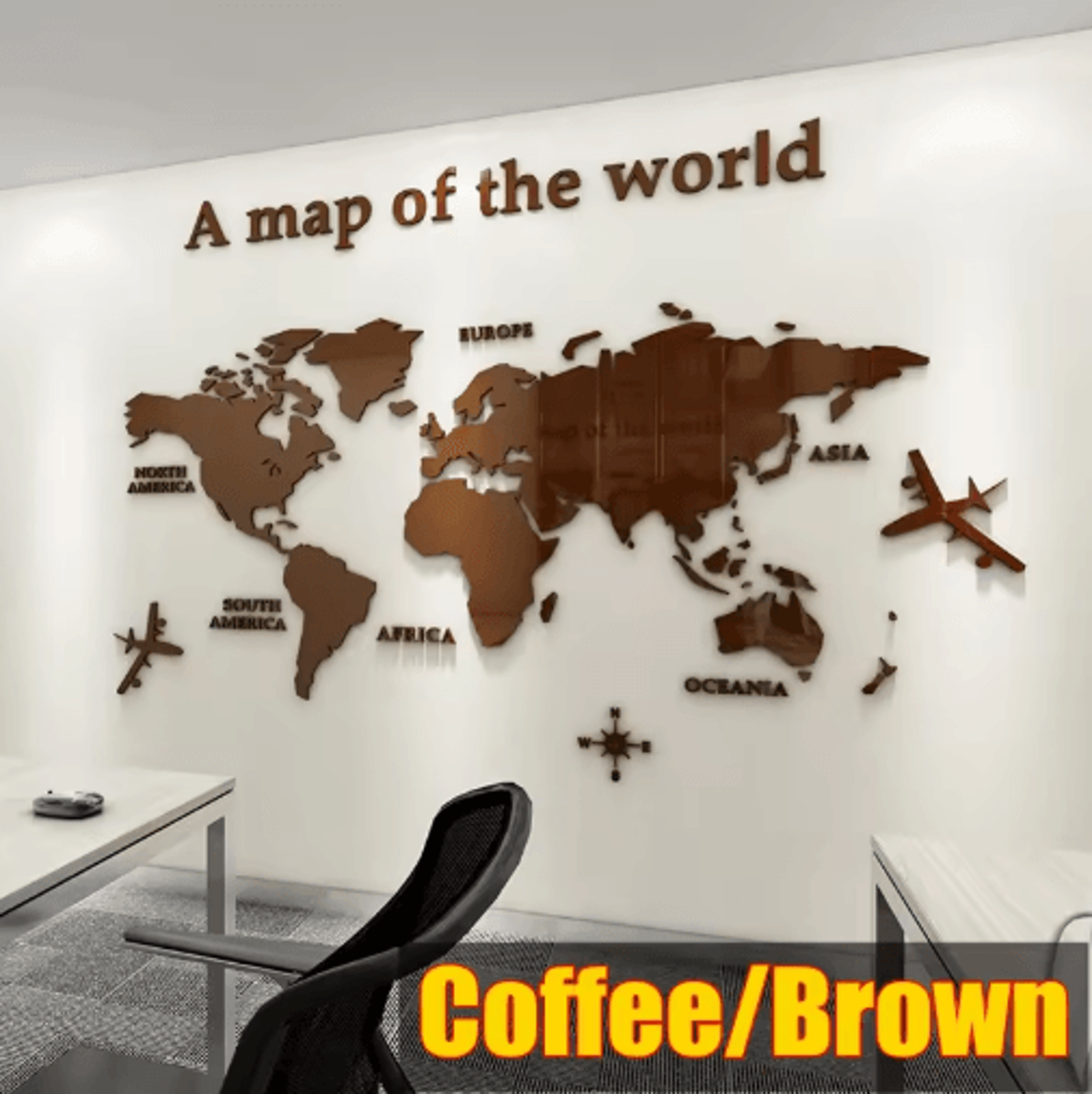 3D Acrylic World Map Wall Sticker Modern Crystal Wall Decor For Home  Office 0