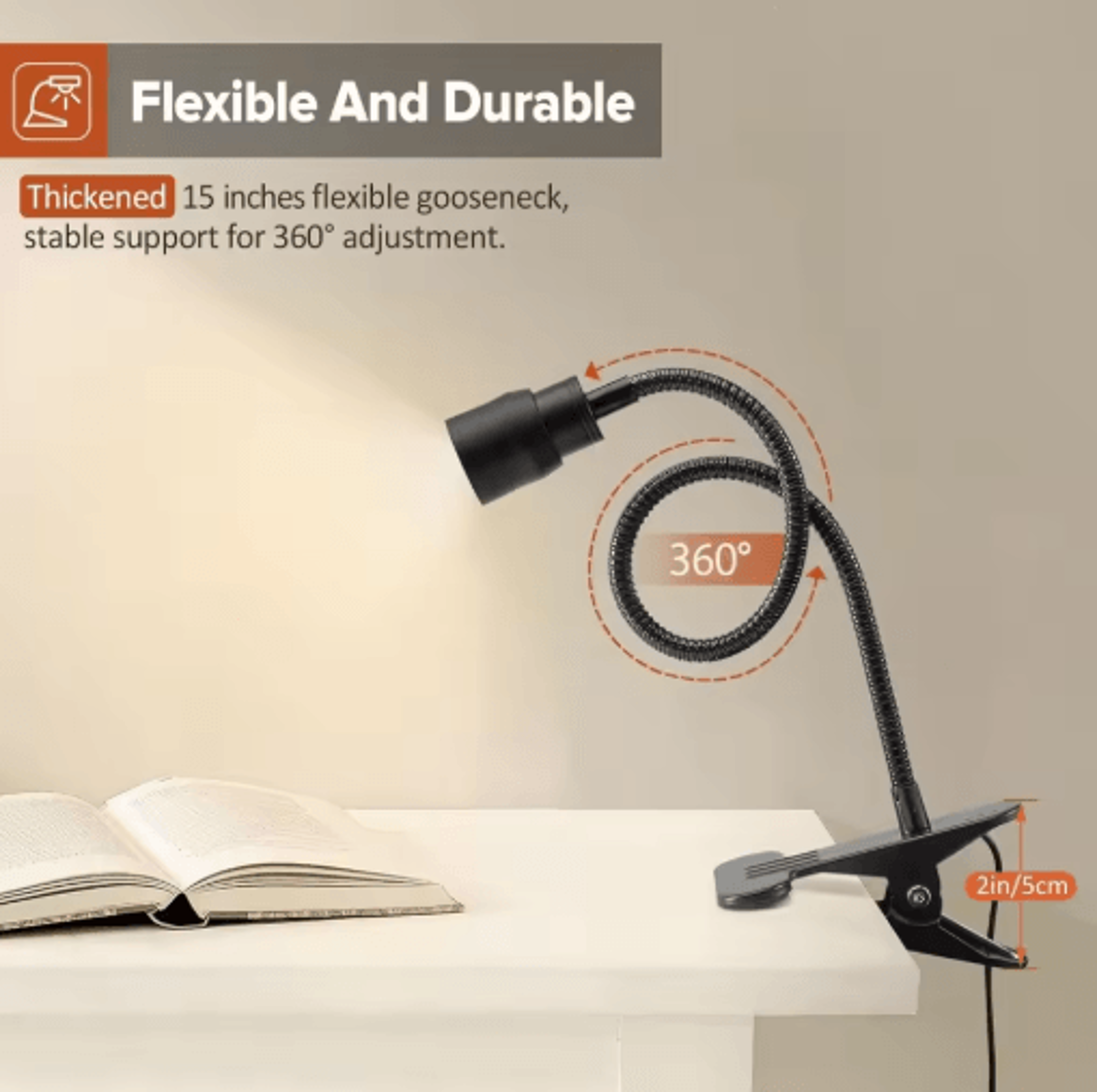 LED Reading Light  USB ClipOn Book Light With Flexible Gooseneck  Adjustable Brightness 5