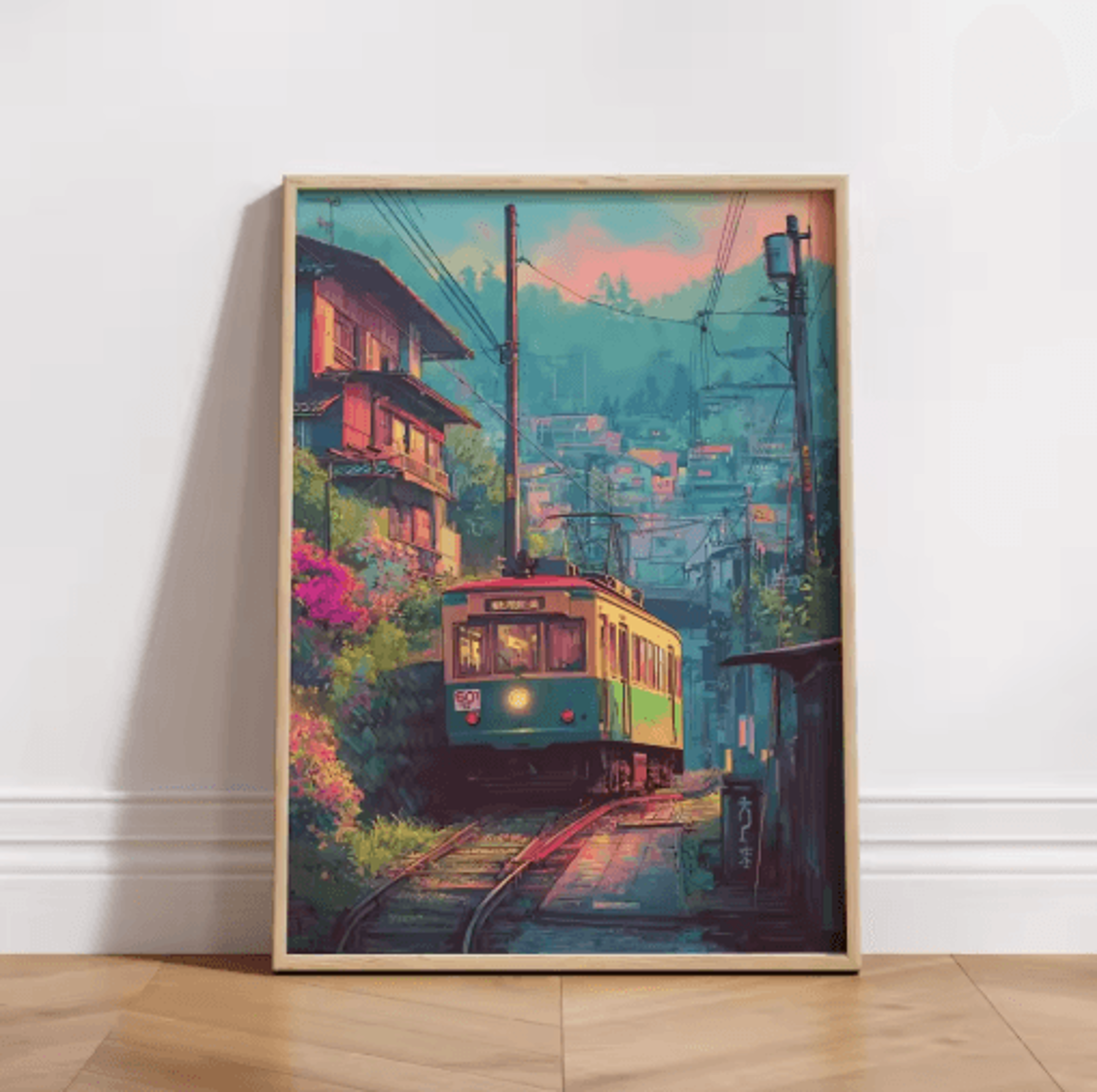 Tokyo Rainy Night Railway Canvas Print  Retro Japanese Cityscape Wall Art Decor 3