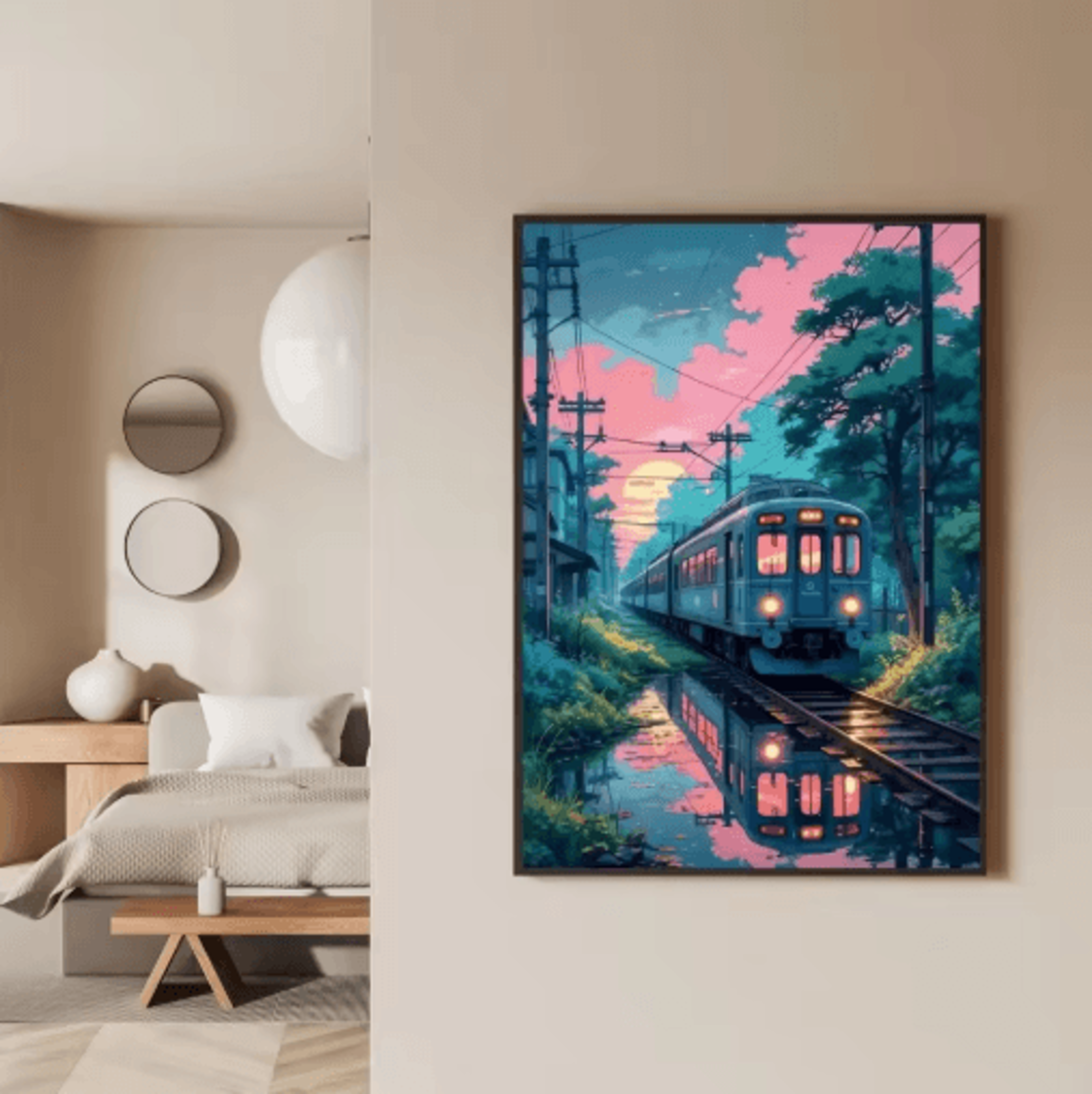 Tokyo Rainy Night Railway Canvas Print  Retro Japanese Cityscape Wall Art Decor 14