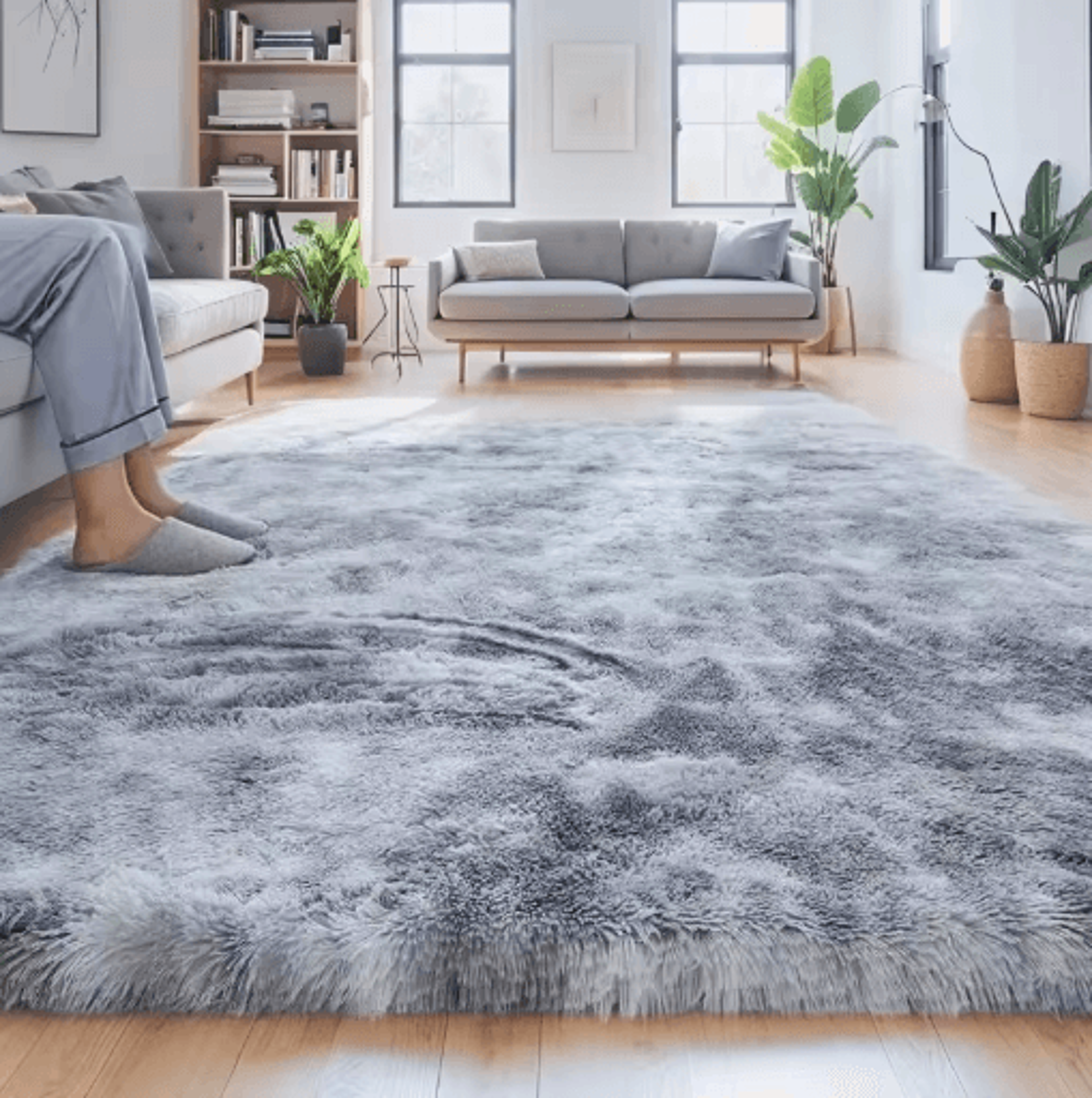 Super Soft Shaggy Gray Area Rug Fluffy Non Slip Carpet For Bedroom  Living Room 0