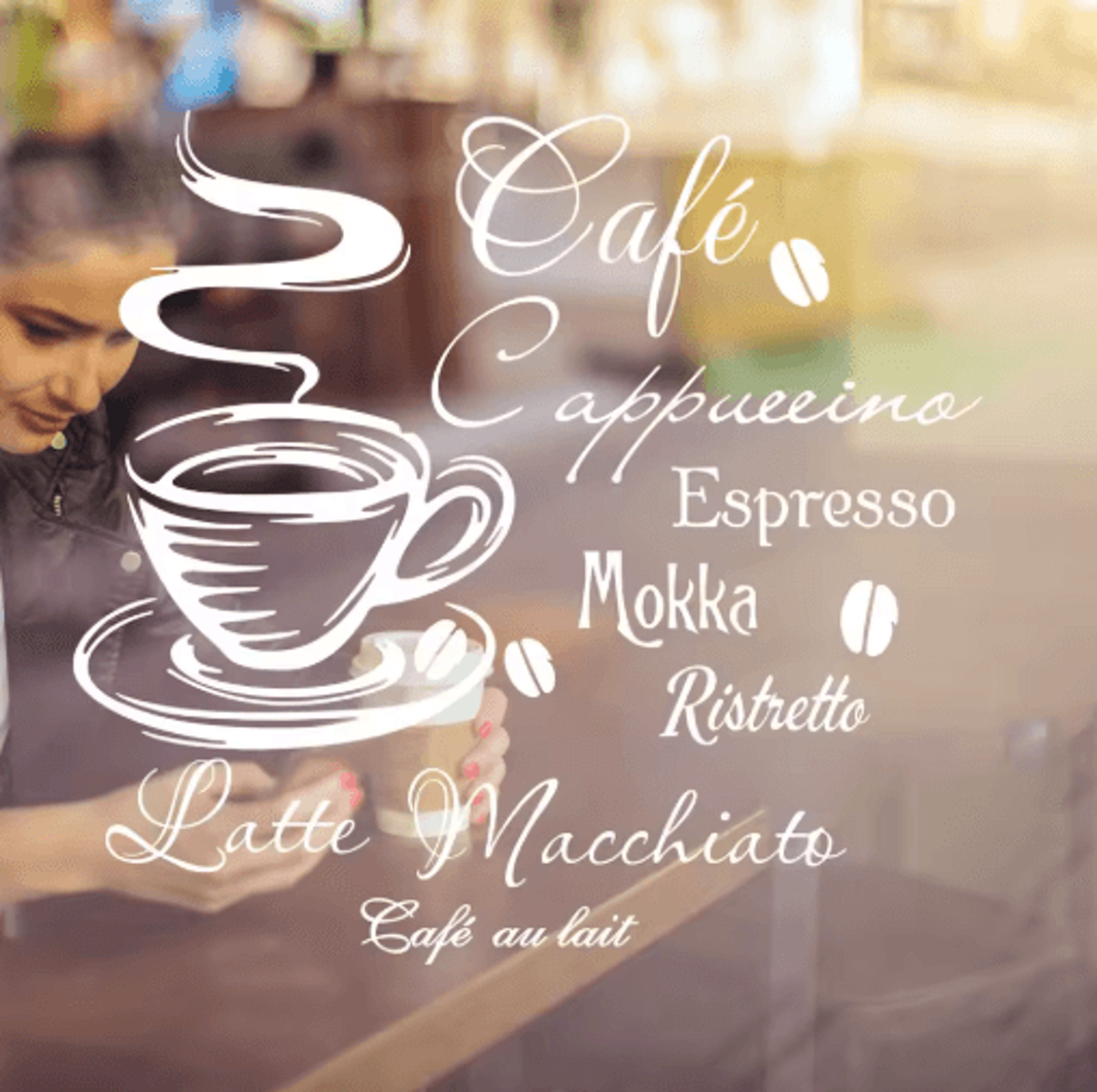 Coffee Bar Wall Sticker French Spanish Cafe Vinyl Kitchen Decor 4
