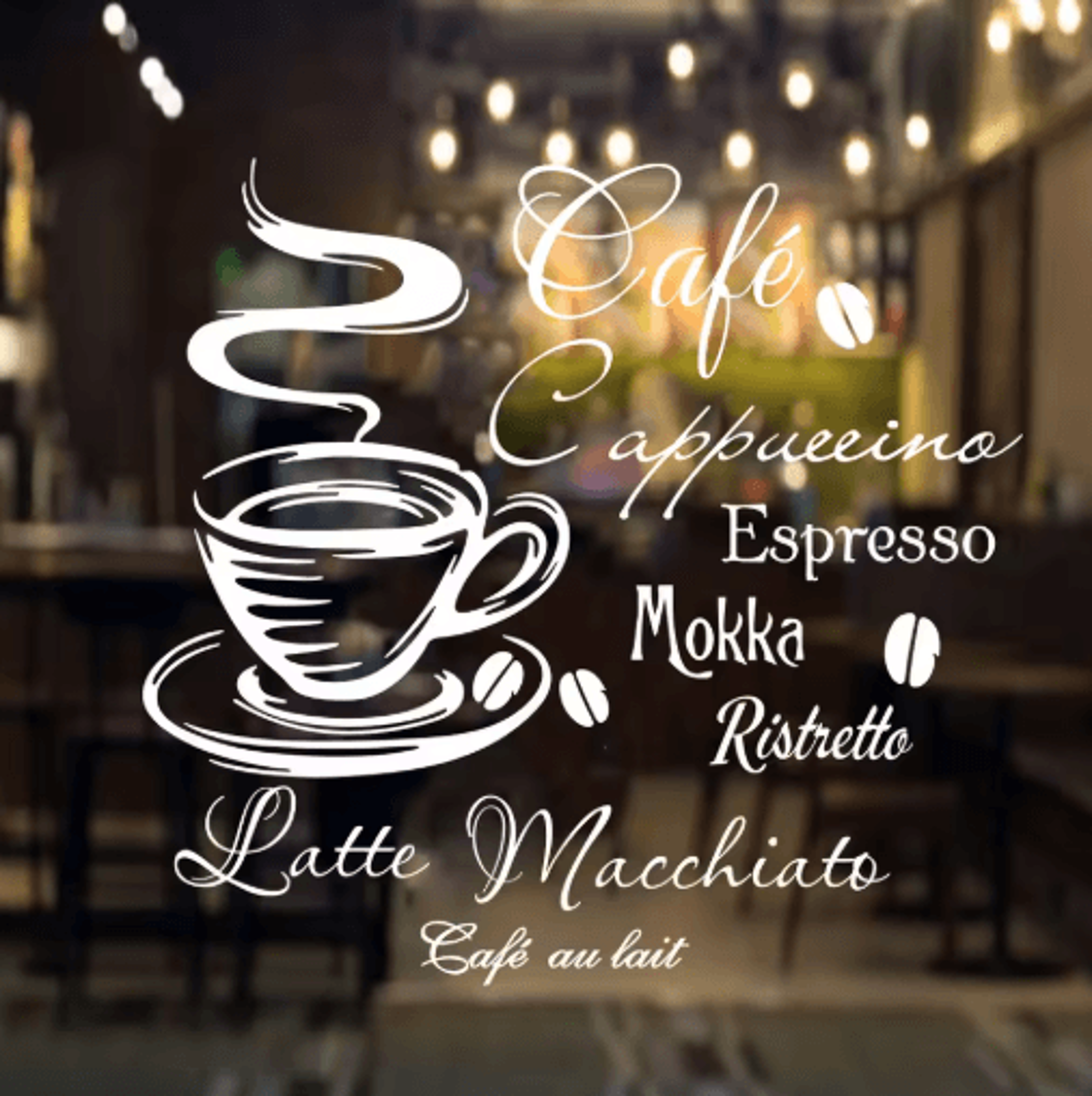 Coffee Bar Wall Sticker French Spanish Cafe Vinyl Kitchen Decor 0