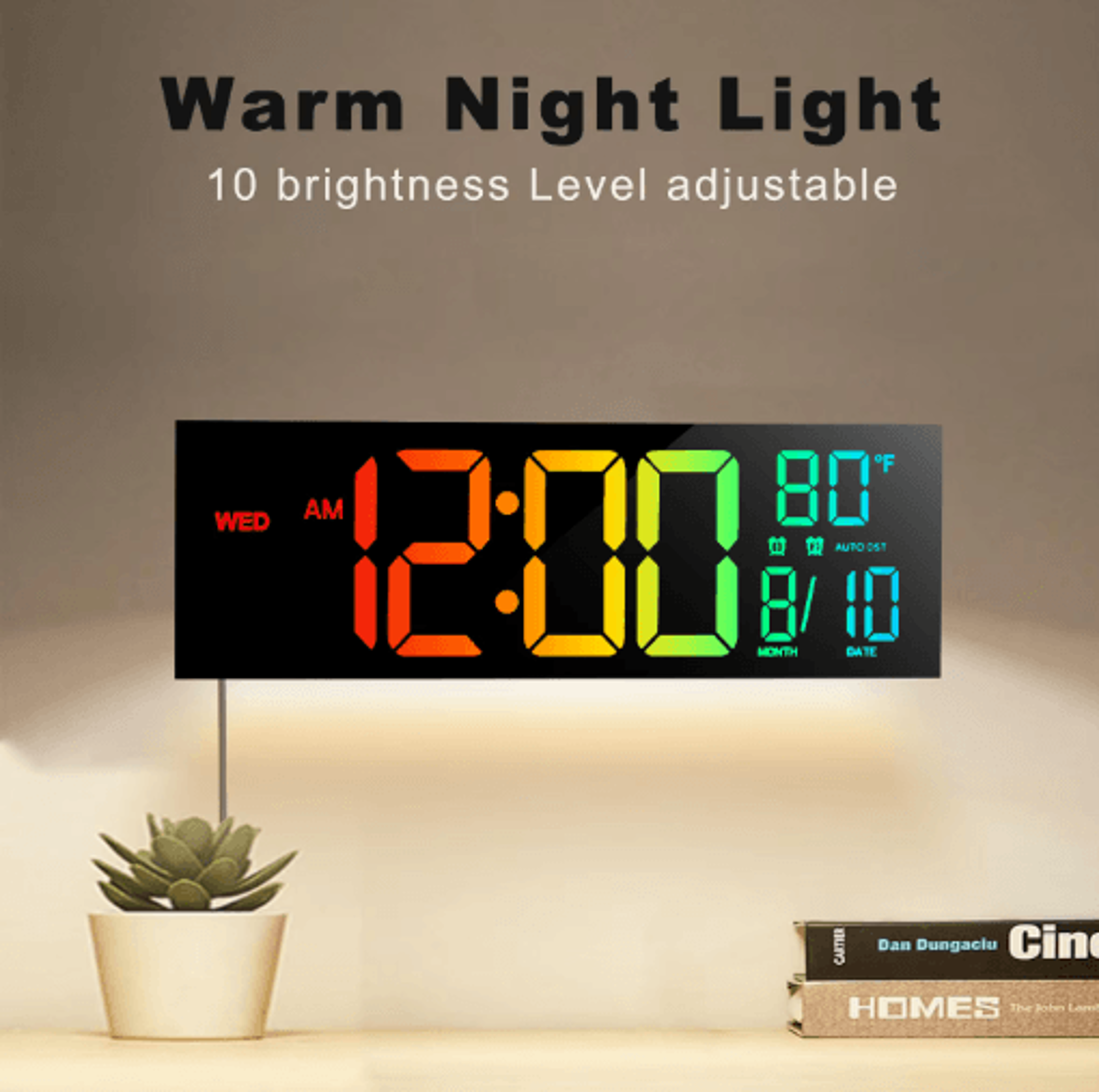16 Large LED Digital Wall Clock RGB Display With Remote  Temperature 4