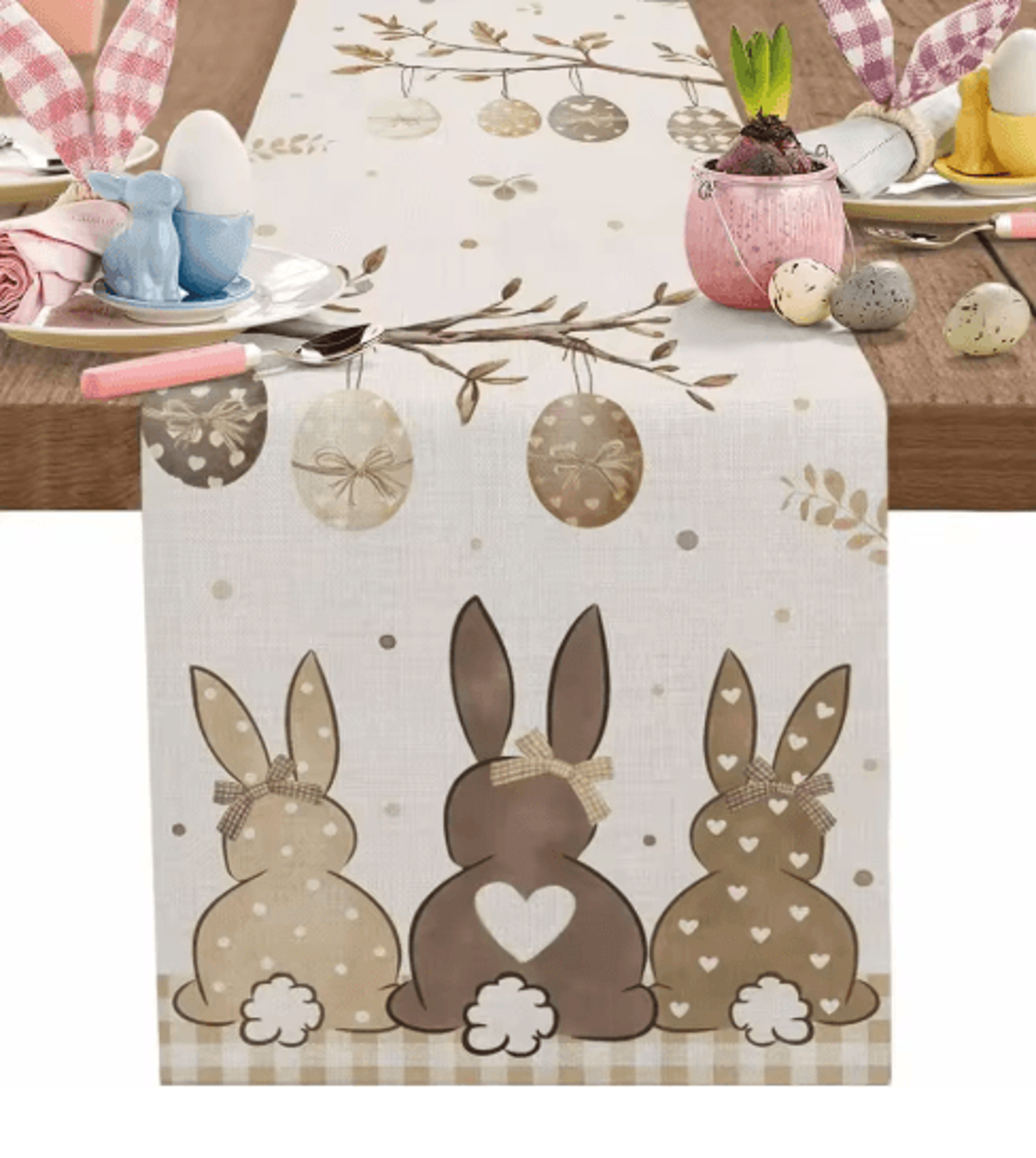 Easter Bunny Linen Table Runner Spring Farmhouse Dining Table Decor 1