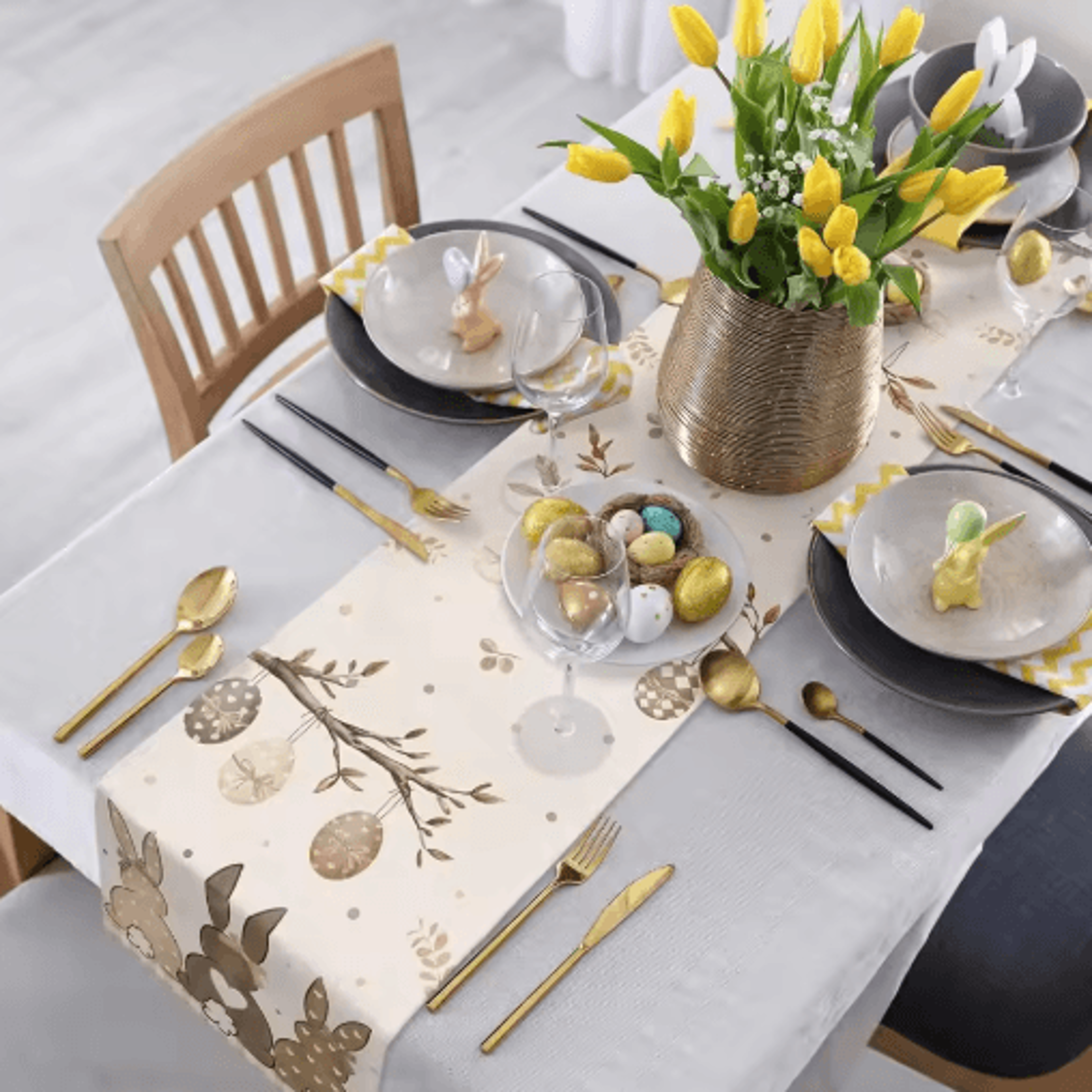 Easter Bunny Linen Table Runner Rustic Spring Farmhouse Table Decor – view 3