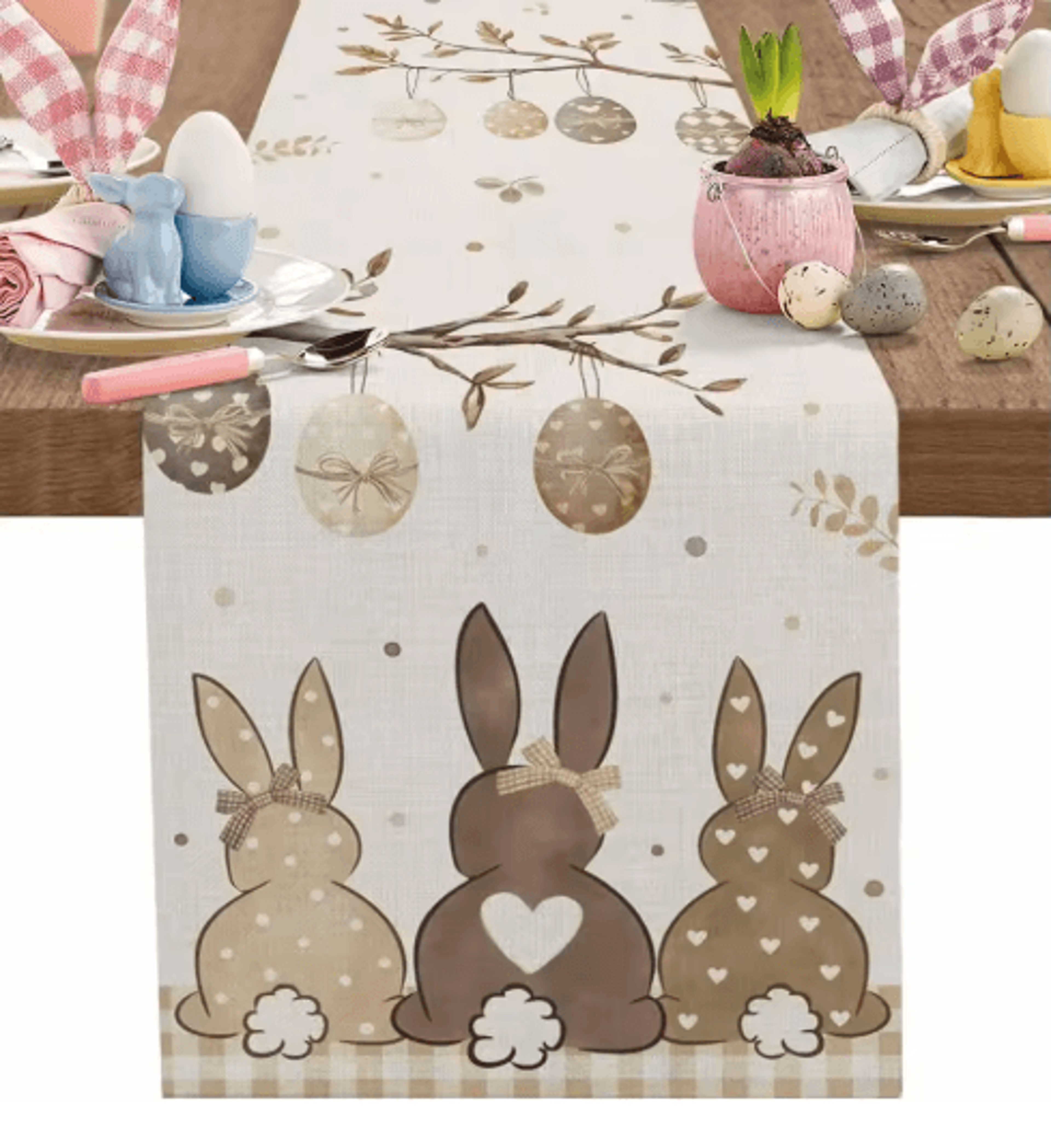 Easter Bunny Linen Table Runner Rustic Spring Farmhouse Table Decor – view 7