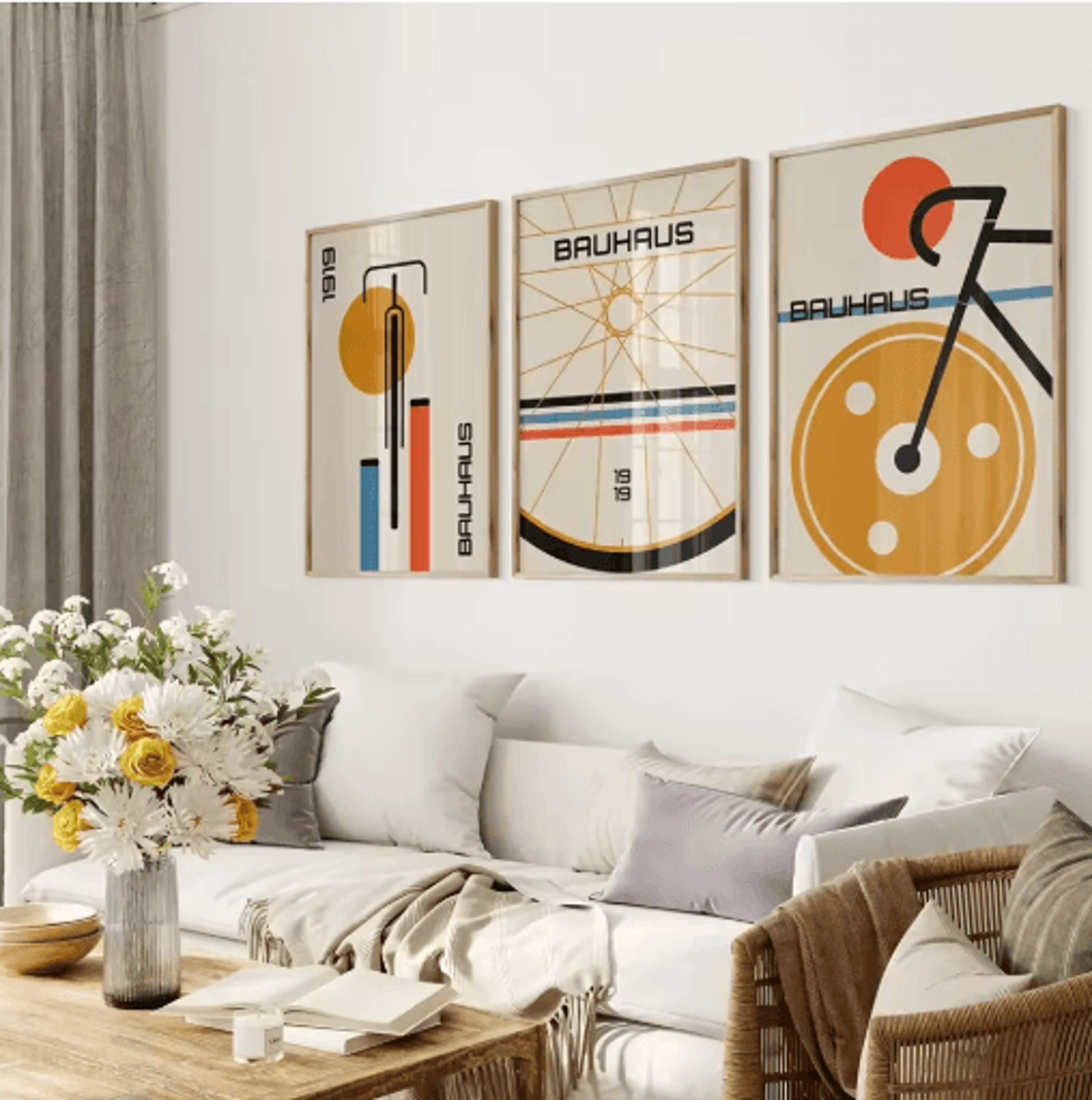 Bauhaus Bicycle Canvas Poster Set Mid Century Modern Wall Art 3PCS 5