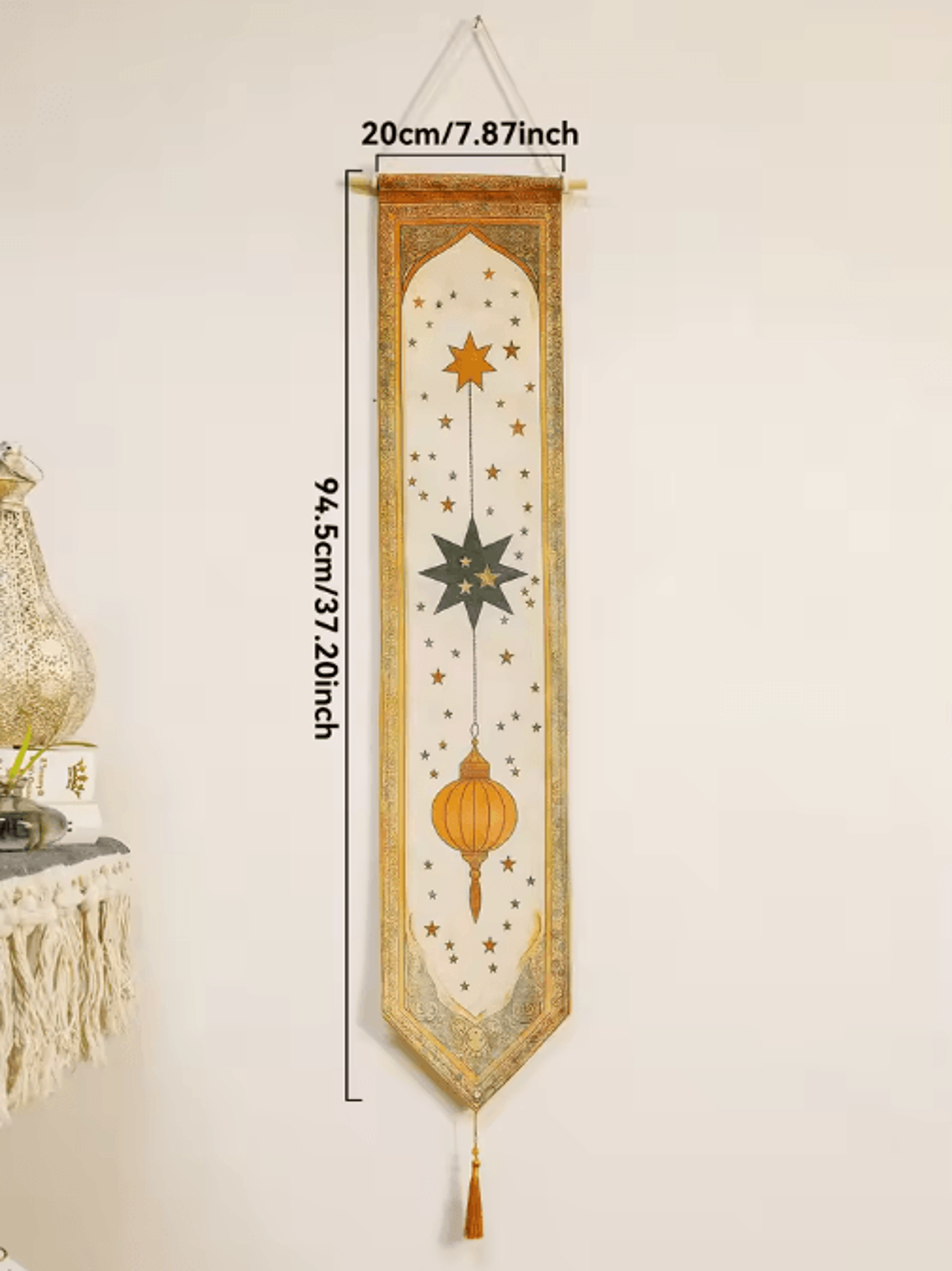 Eid Mubarak Ramadan Wall Banner Islamic Moon  Lantern Tapestry Decor 3