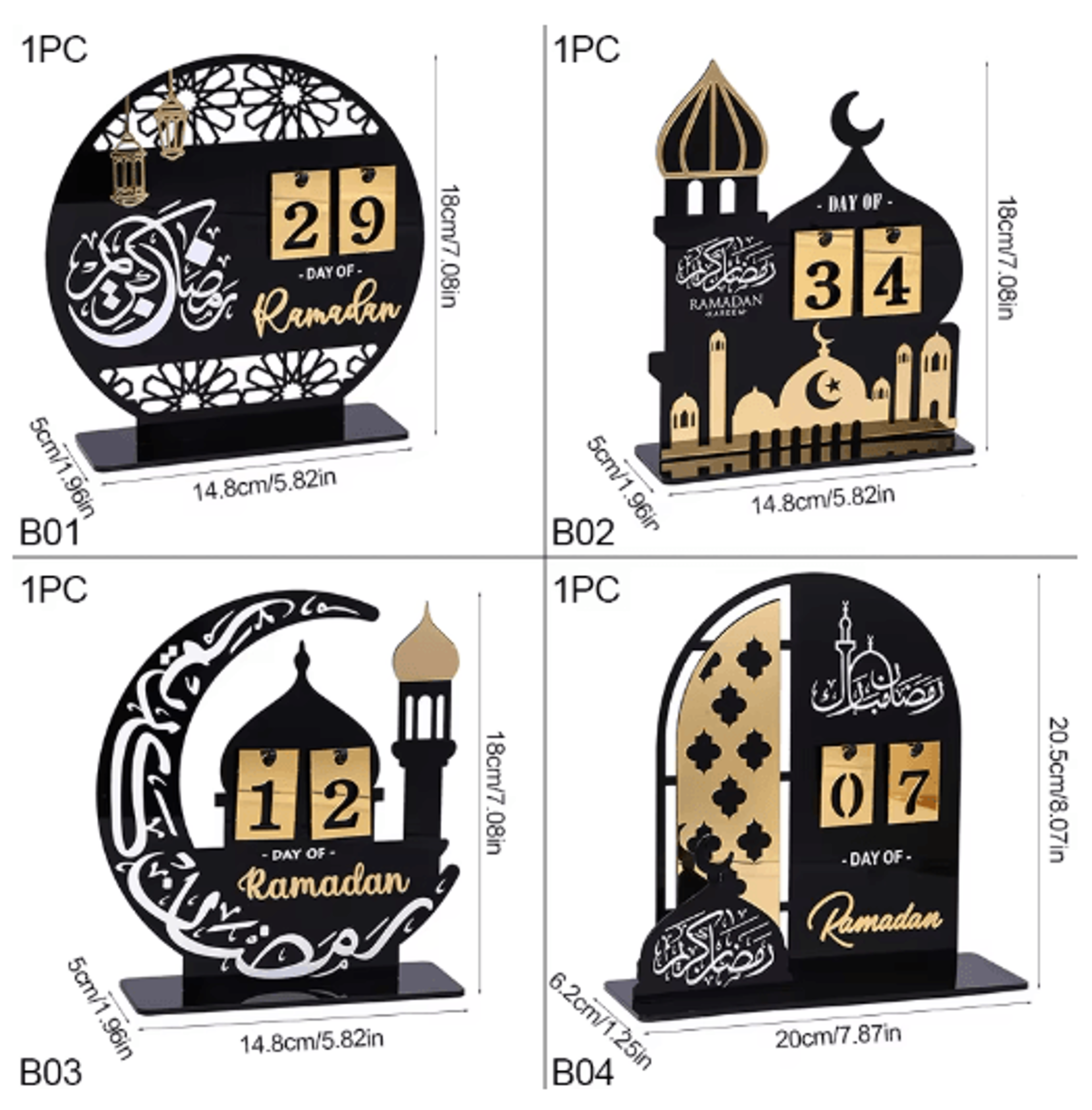 Black Gold Acrylic Ramadan Countdown Calendar Eid Mubarak Table Decor 5