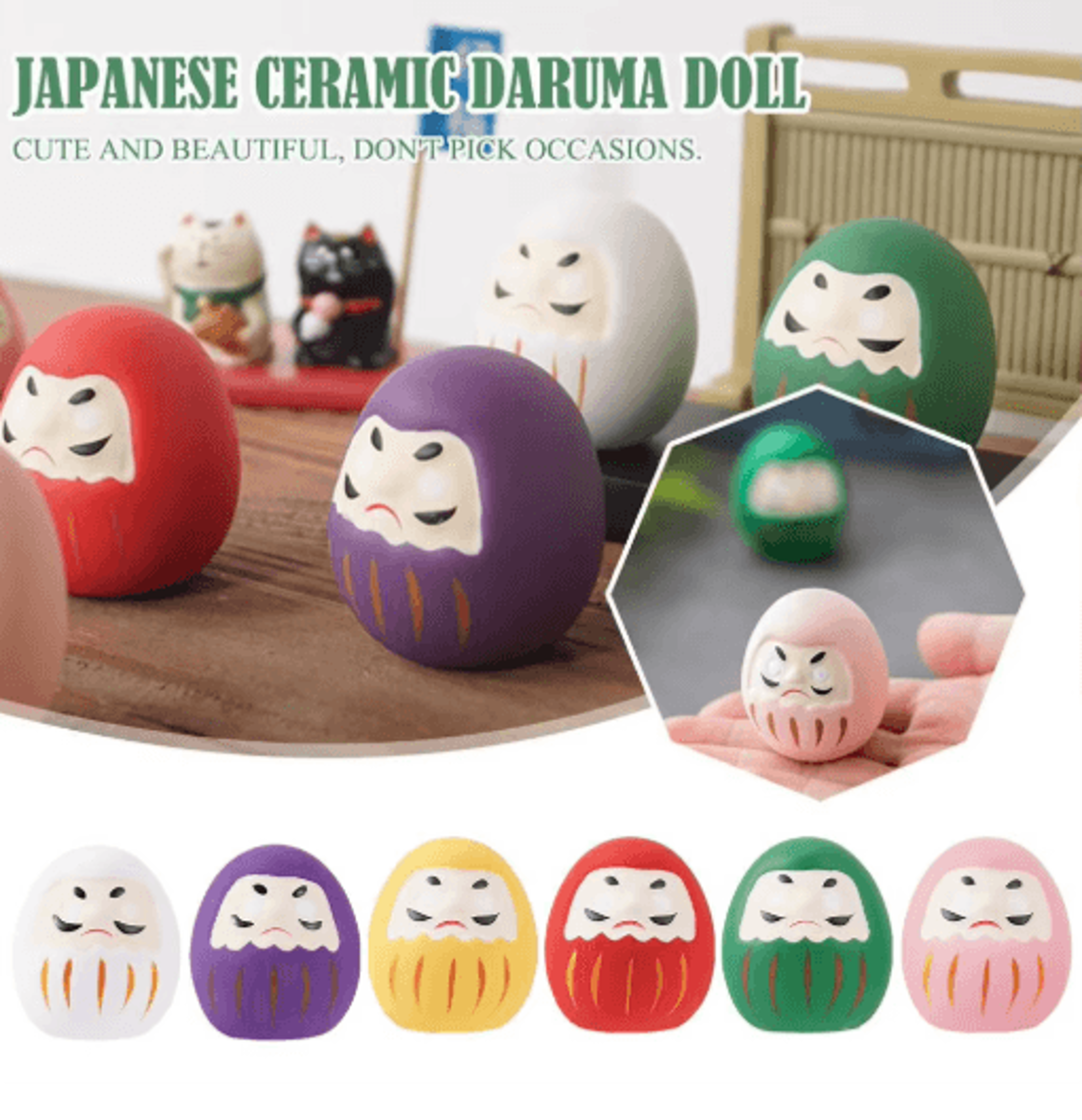 Mini Ceramic Daruma Doll Japanese Lucky Charm Fortune Ornament 8
