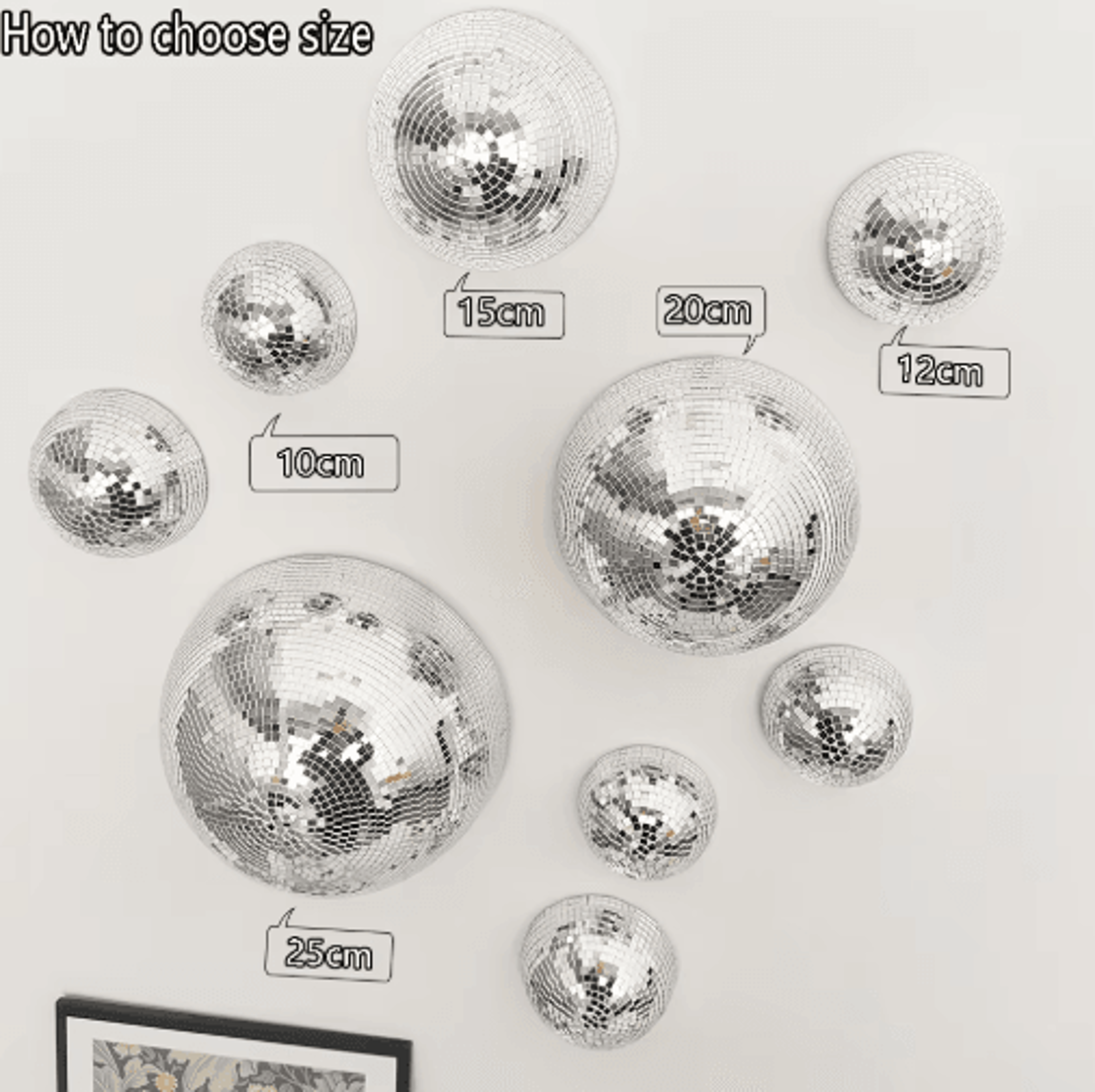 Mirrored Disco Ball Wall Art  Metallic Reflective Modern Home Decor 10