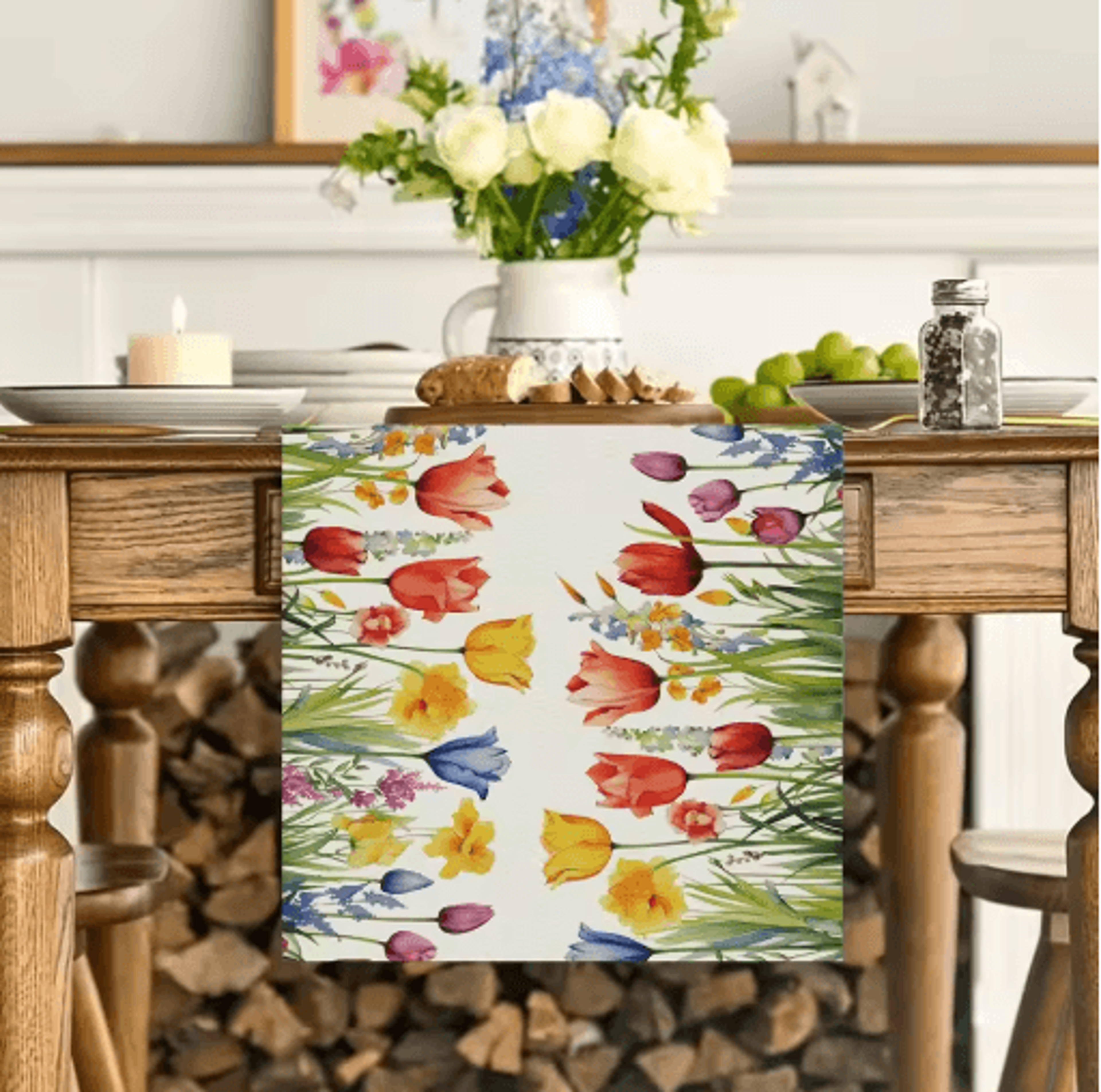 Sunflower Daisy Linen Table Runner Colorful Farmhouse Floral Decor For Spring  Summer 4