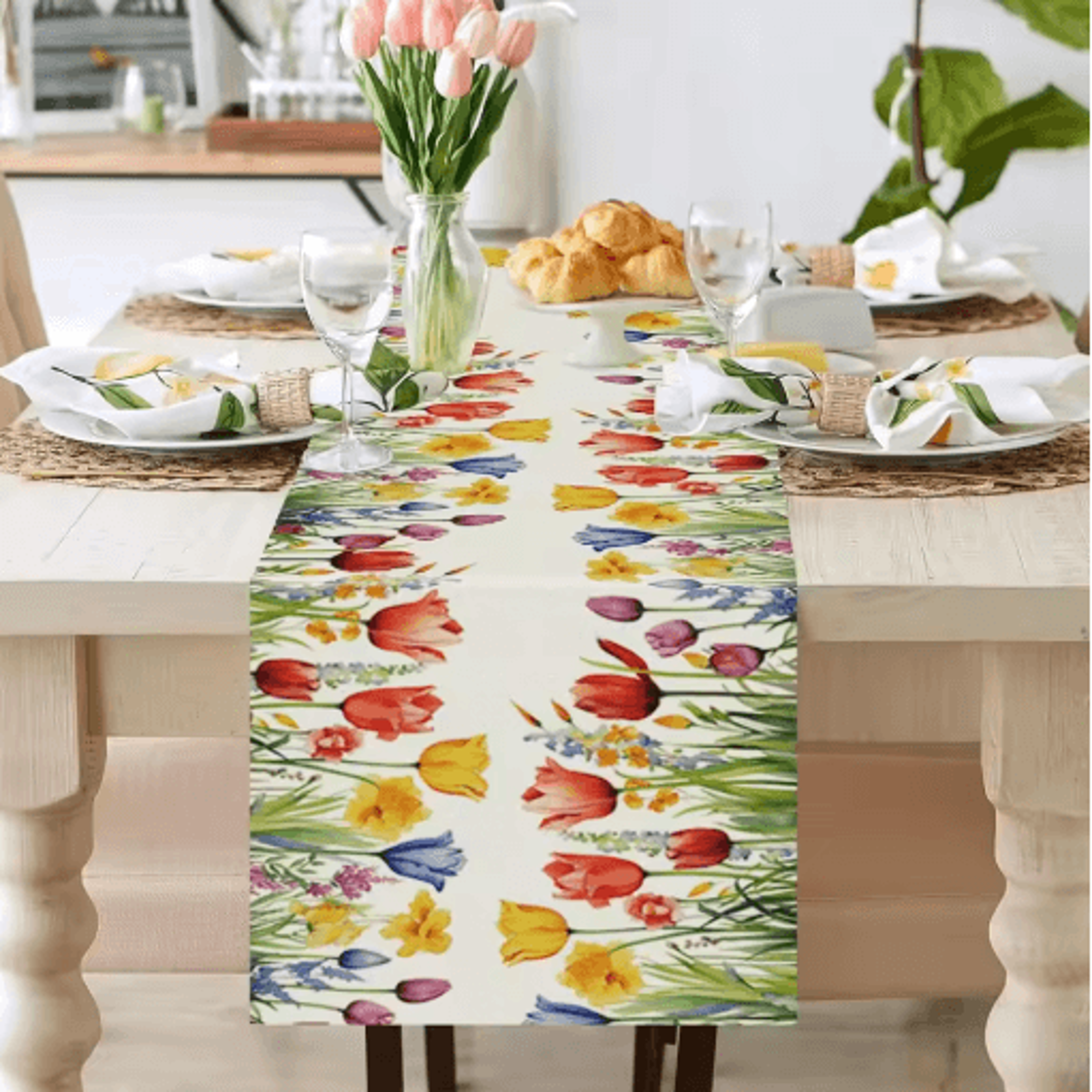 Sunflower Daisy Linen Table Runner Colorful Farmhouse Floral Decor For Spring  Summer 6