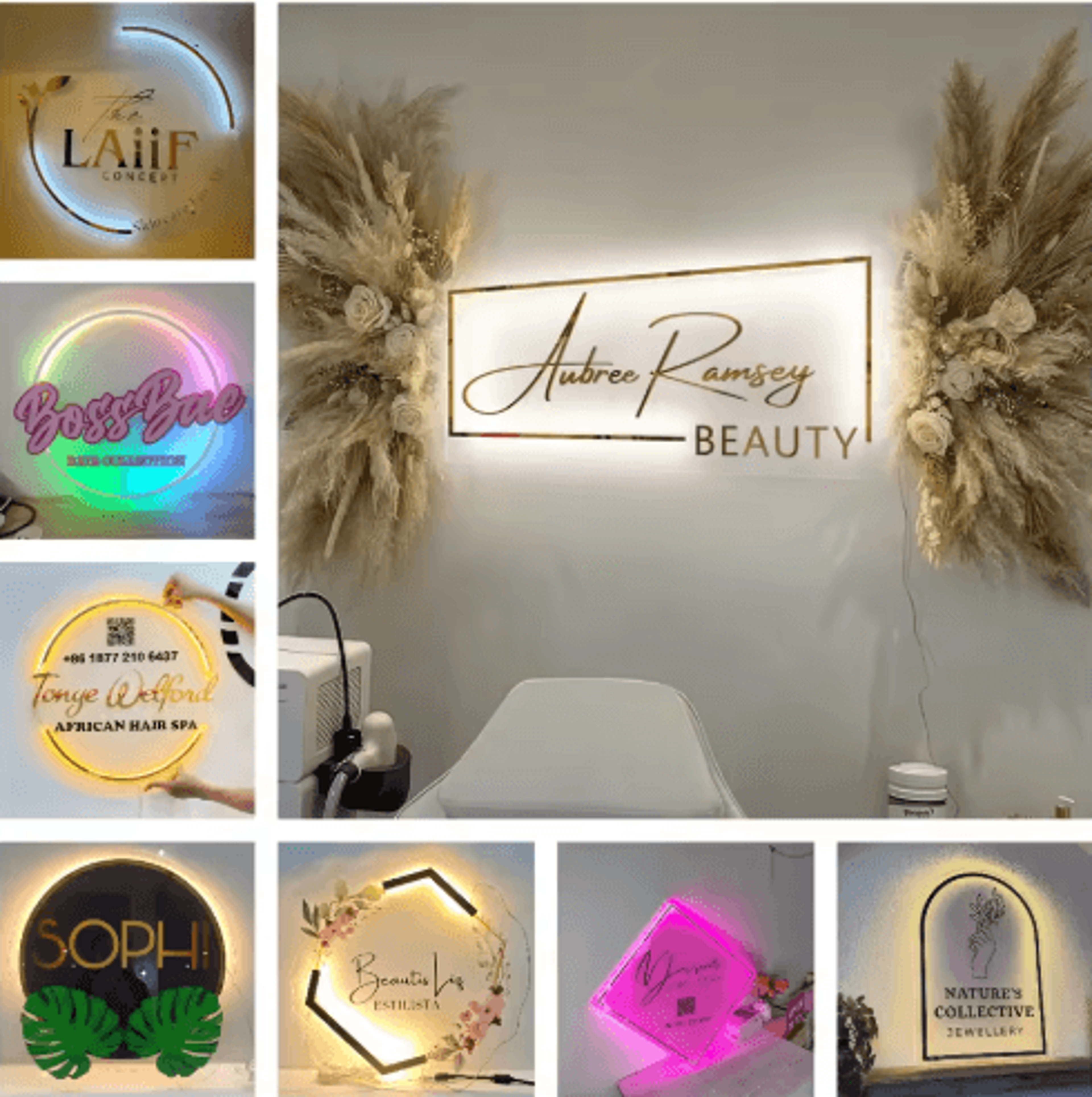 Custom LED Acrylic Business Logo Sign Backlit Salon  Storefront Signage 5