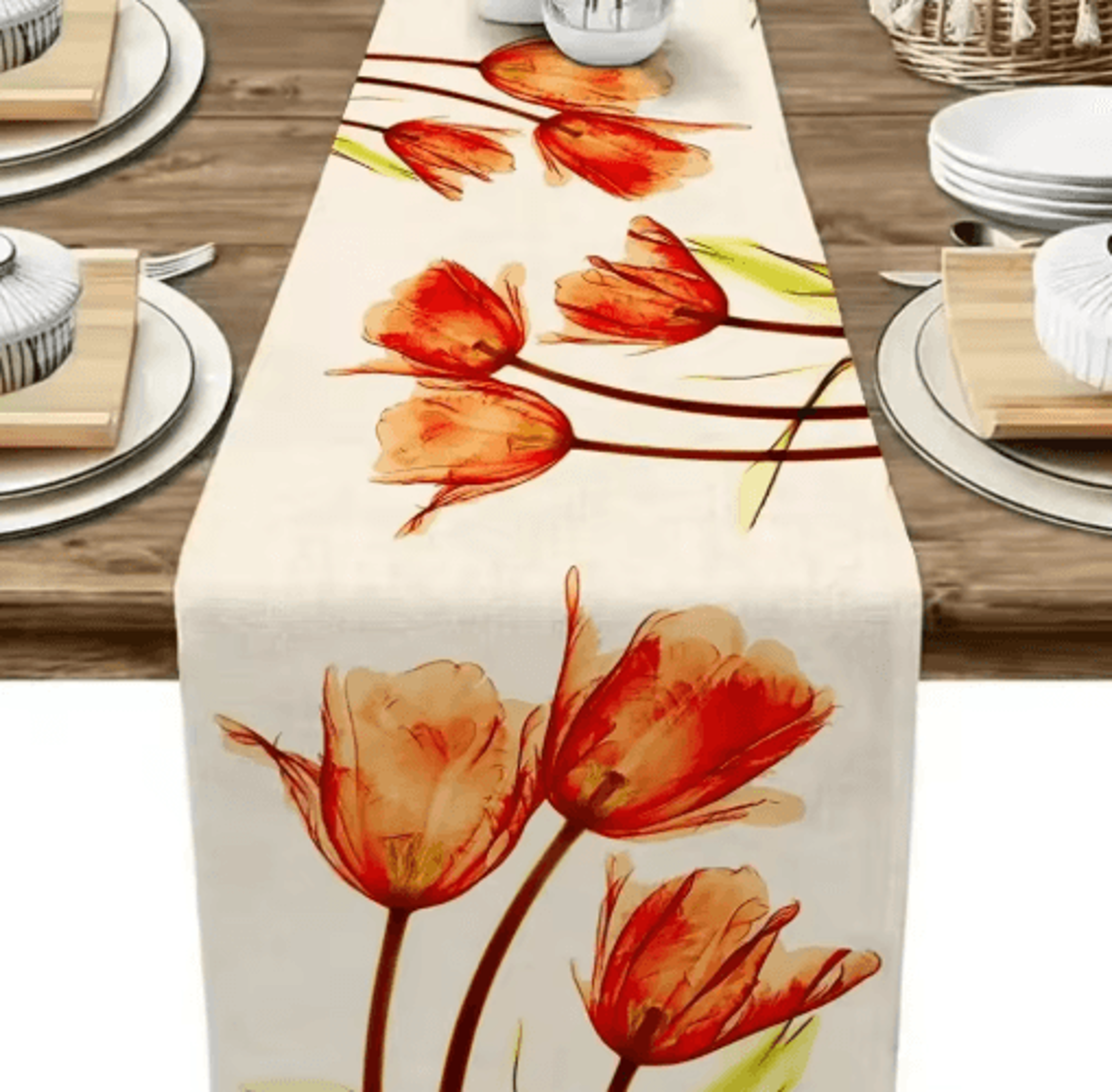 Tulip Linen Table Runner Rustic Farmhouse Floral Decor For Kitchen  Dining Table 2
