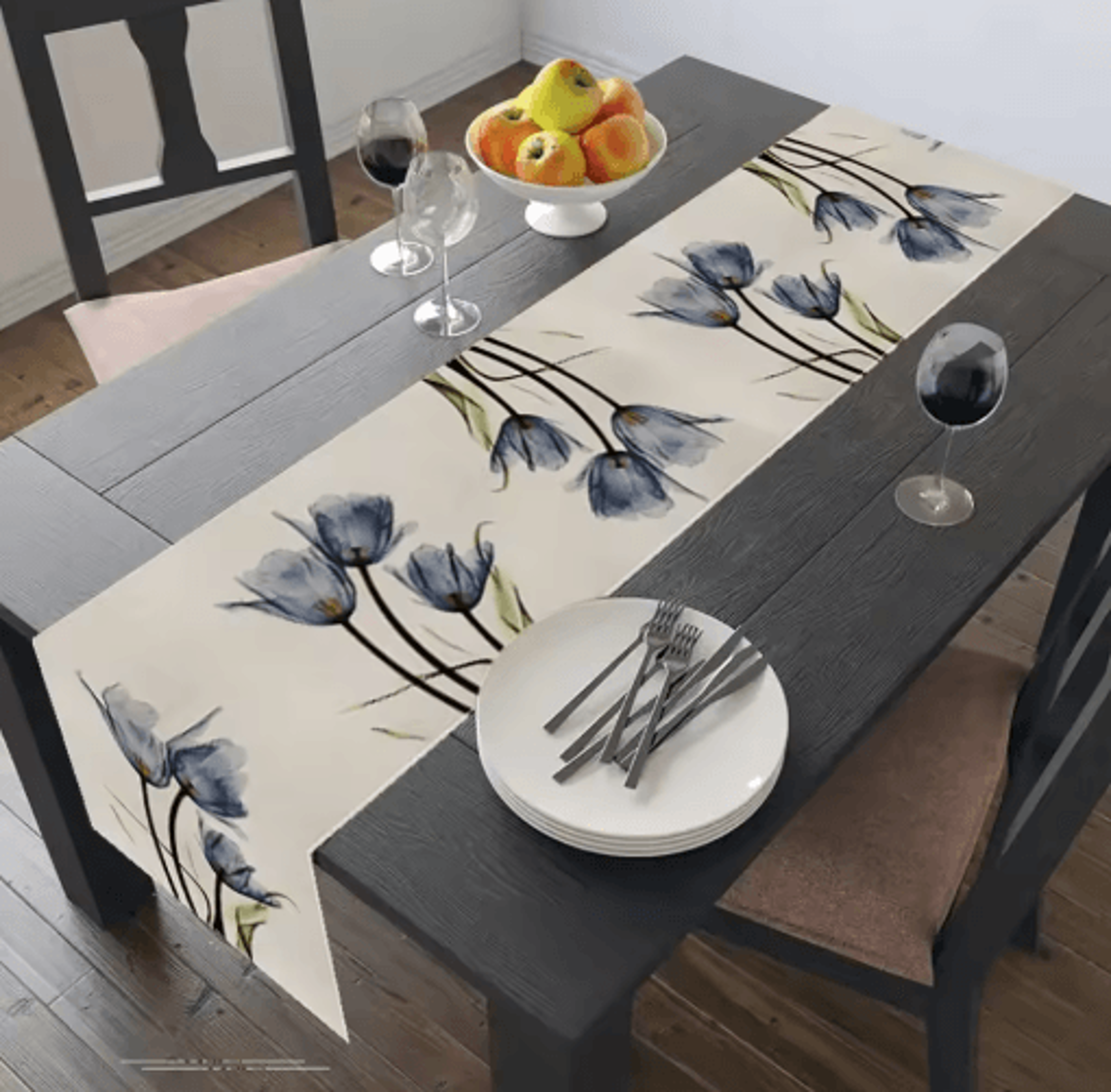 Tulip Linen Table Runner Rustic Farmhouse Floral Decor For Kitchen  Dining Table 0