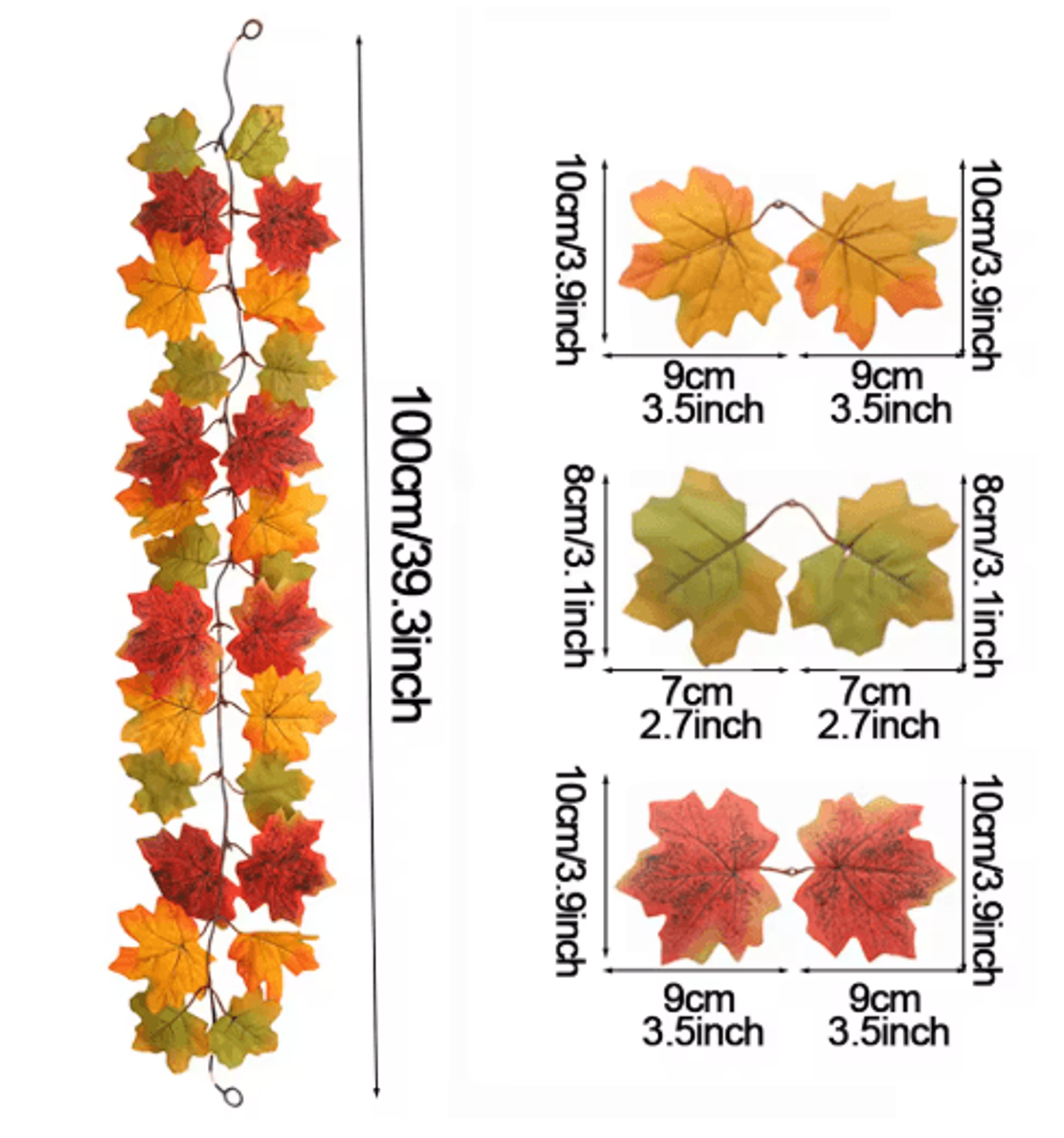 Artificial Maple Leaf Garland  Autumn Vine Decor For Thanksgiving  Halloween 3