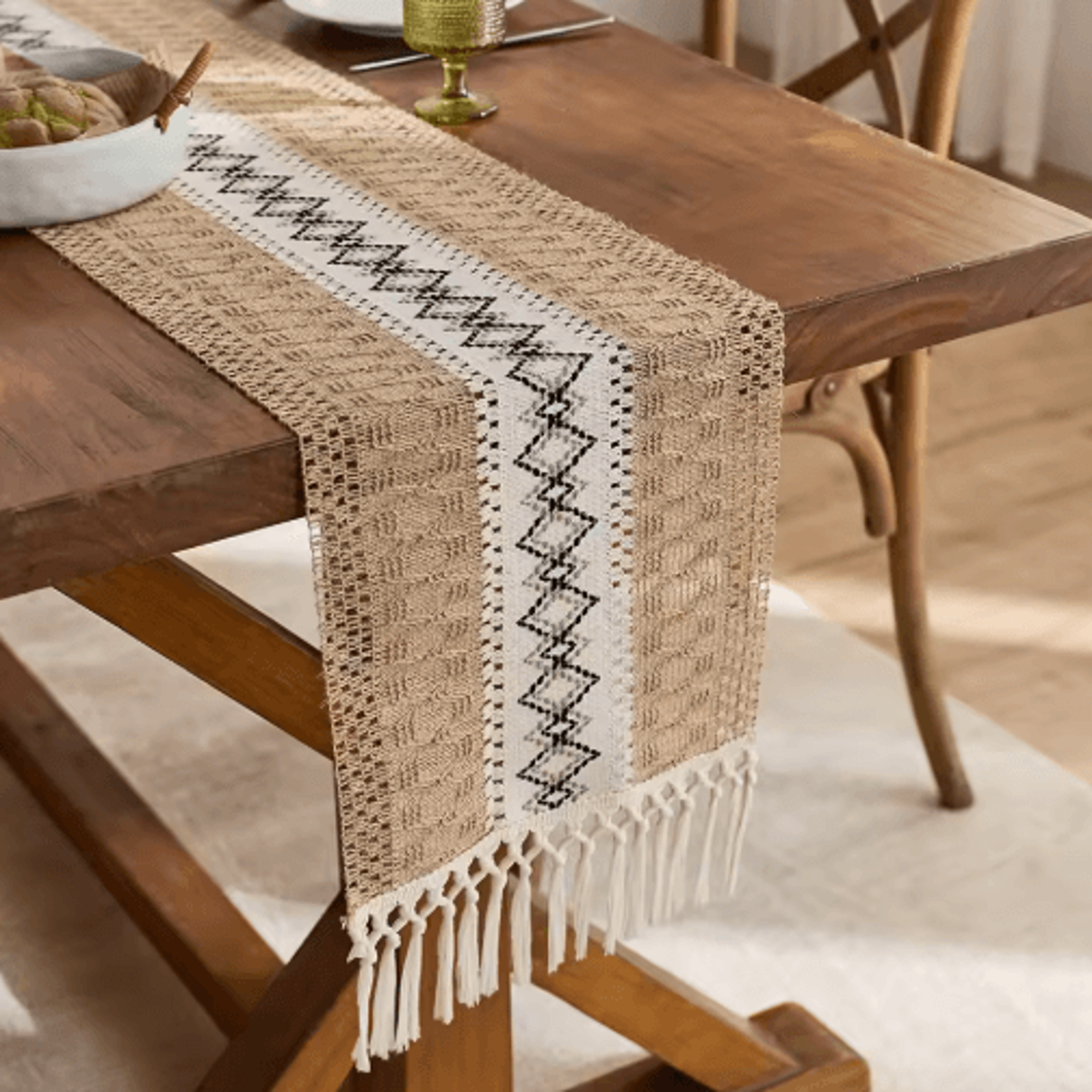 Boho Macrame Table Runner With Tassels  Rustic Farmhouse Table Decor Accent 3