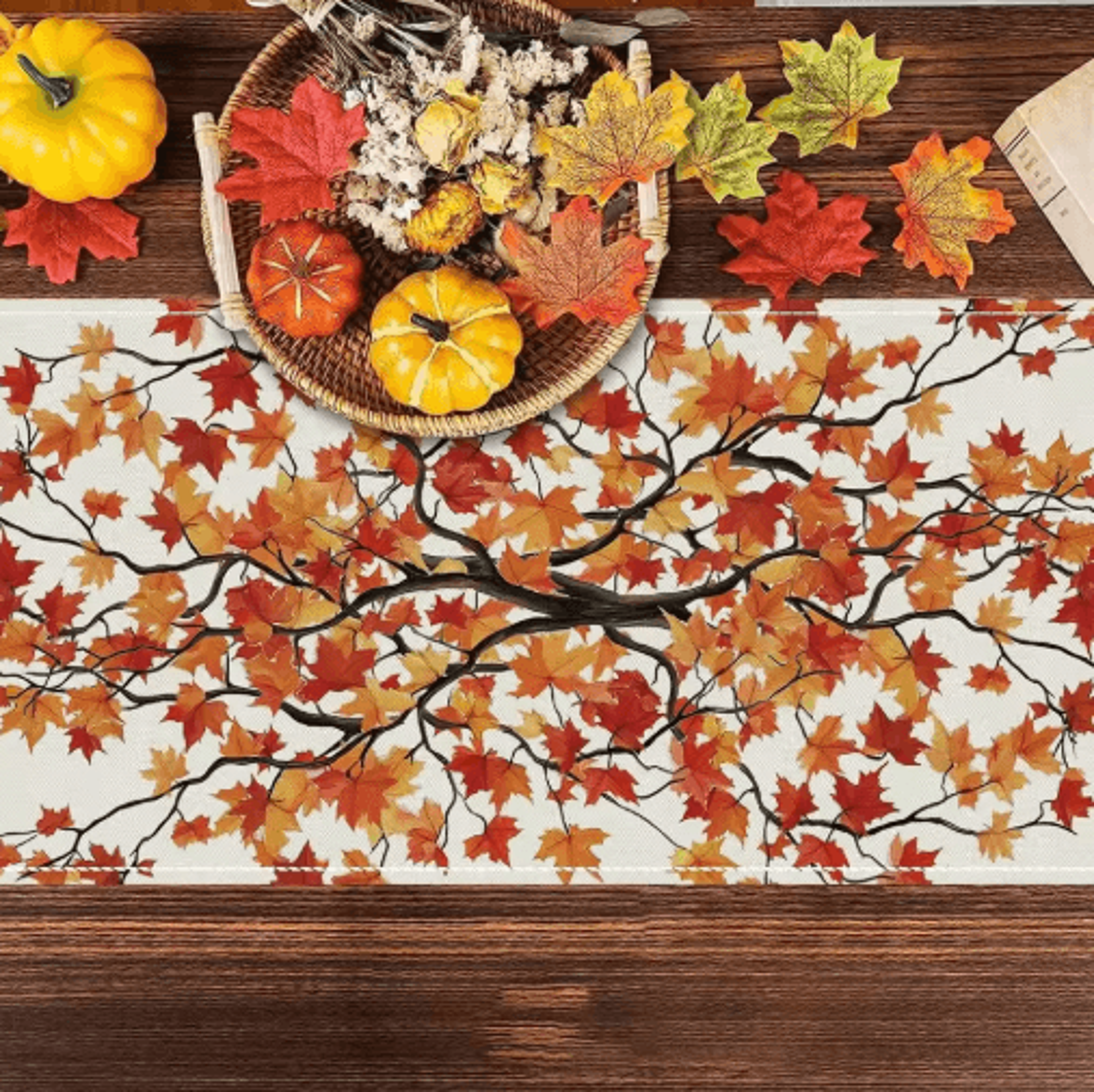 Maple Leaf Burlap Table Runner  Rustic Autumn Farmhouse Table Decor 4