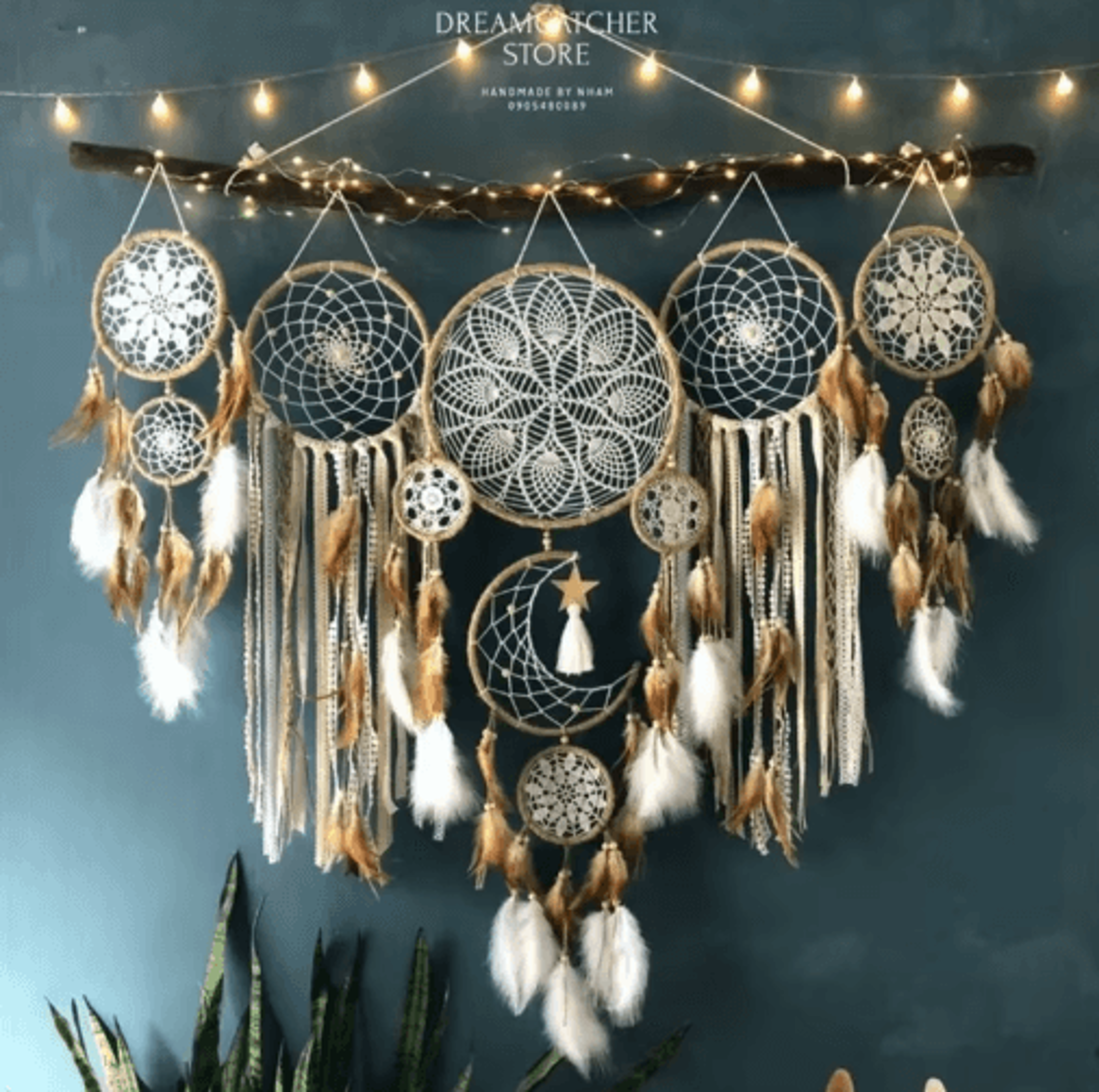 Boho Macrame Dream Catcher Set  5Piece Moon Wall Hanging Decor For Home  Nursery 0
