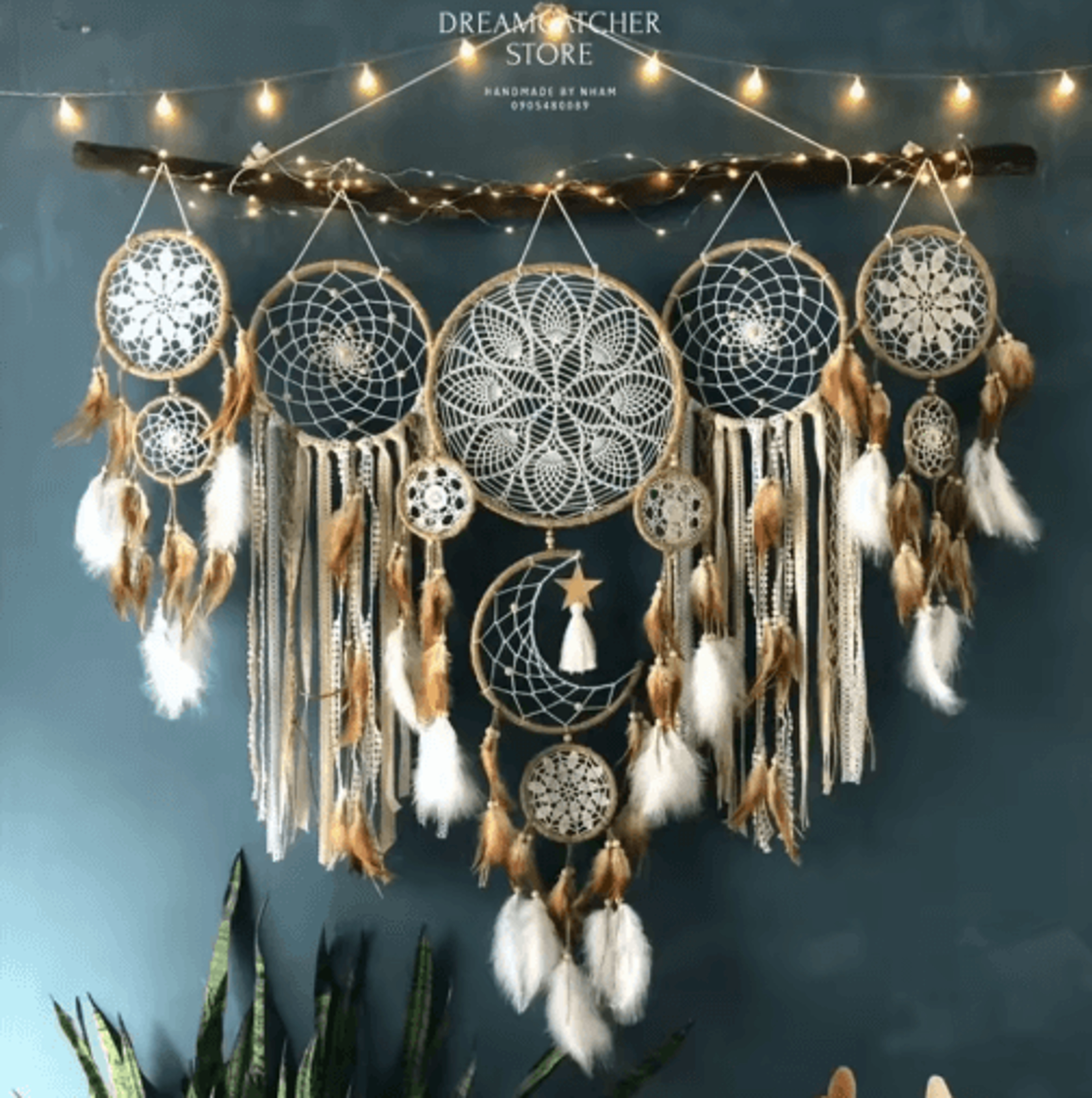 Boho Macrame Dream Catcher Set  5Piece Moon Wall Hanging Decor For Home  Nursery 6