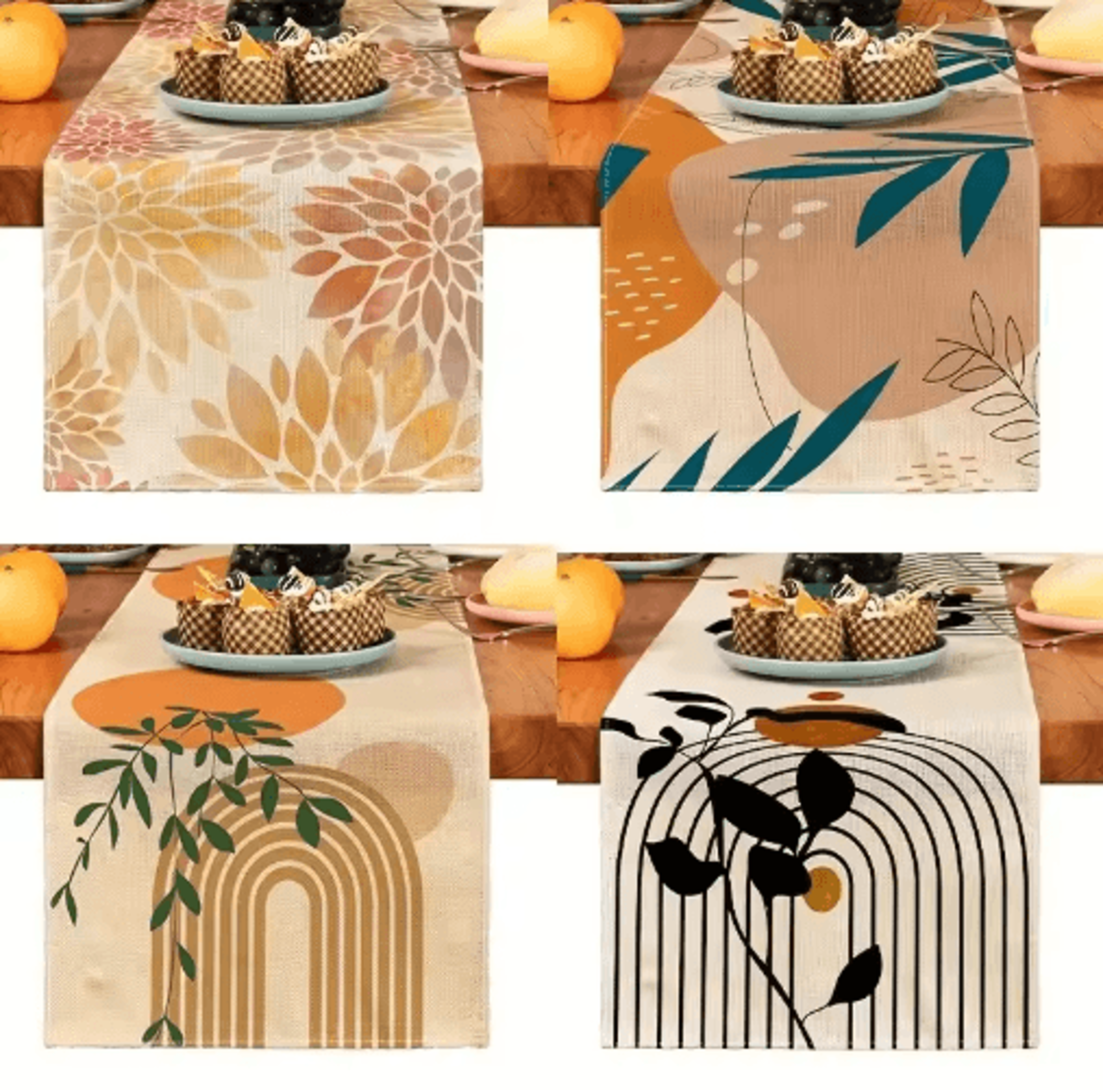 Boho Plant Linen Table Runner  Minimalist Farmhouse Dining  Home Decor Accent 0