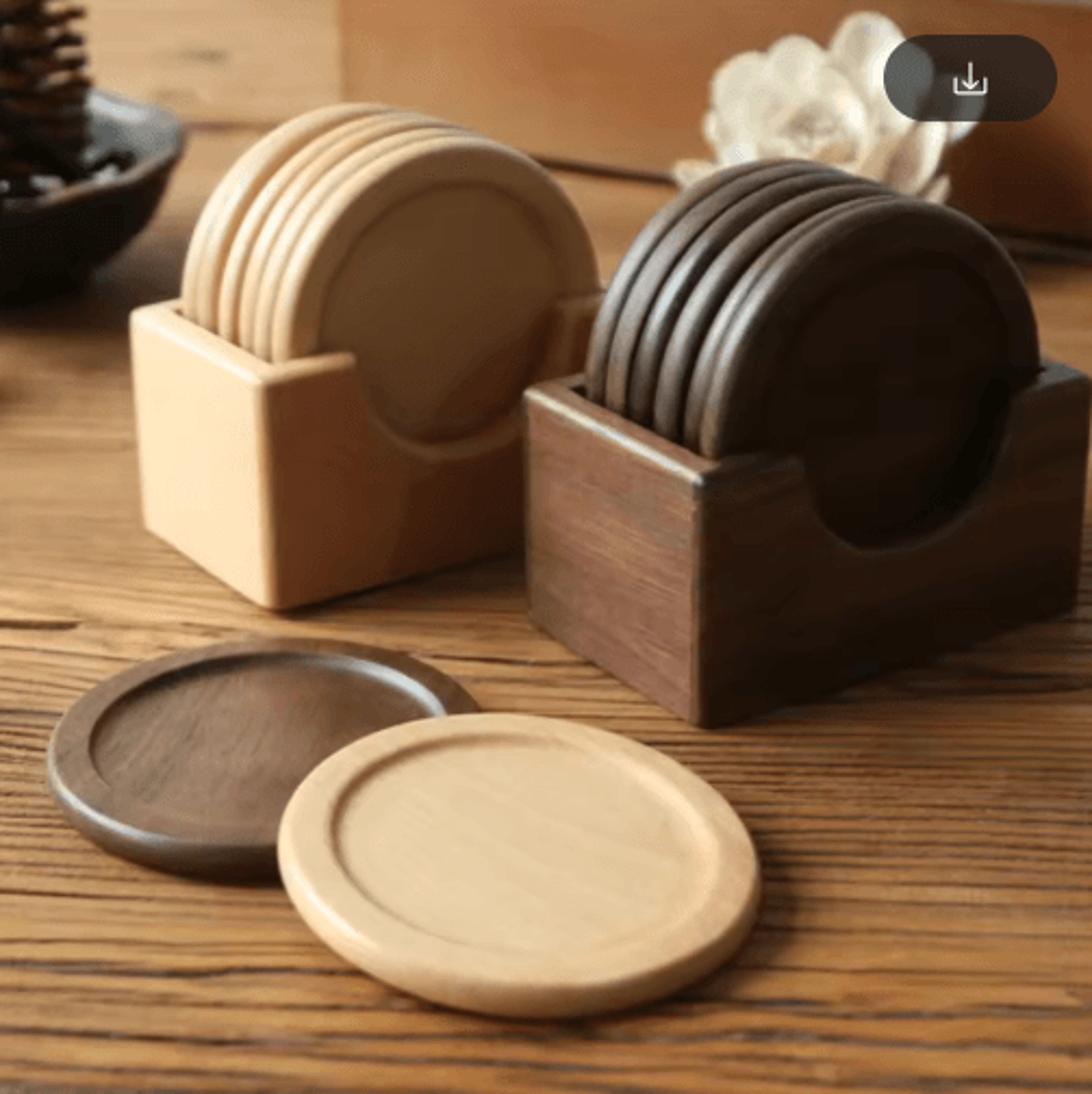 6Piece Walnut Wood Coasters Set  Round Japanese Style Insulated Drink Coasters 0
