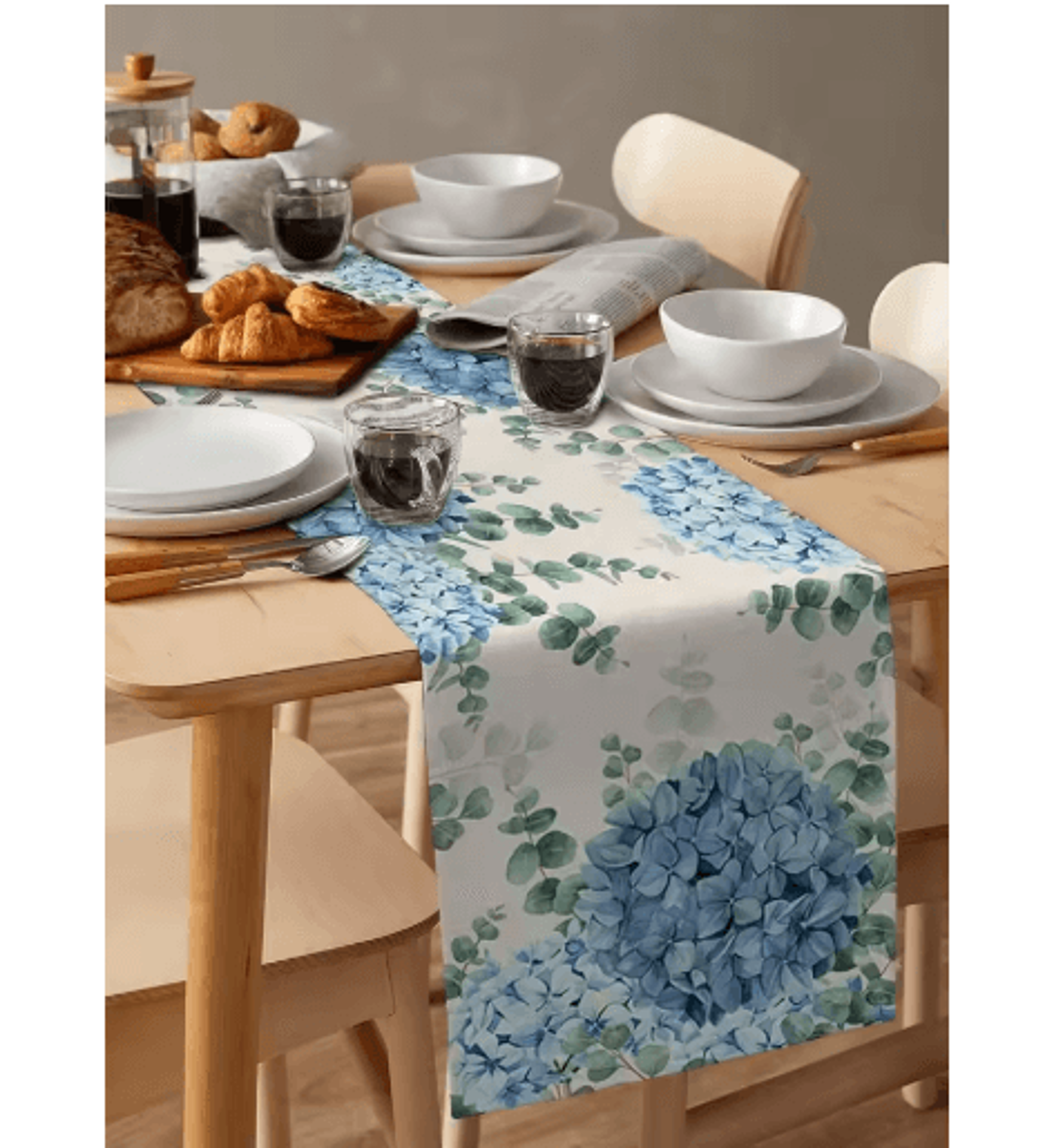 Blue Hydrangea  Eucalyptus Table Runner  Elegant Floral Farmhouse  Wedding Decor 5