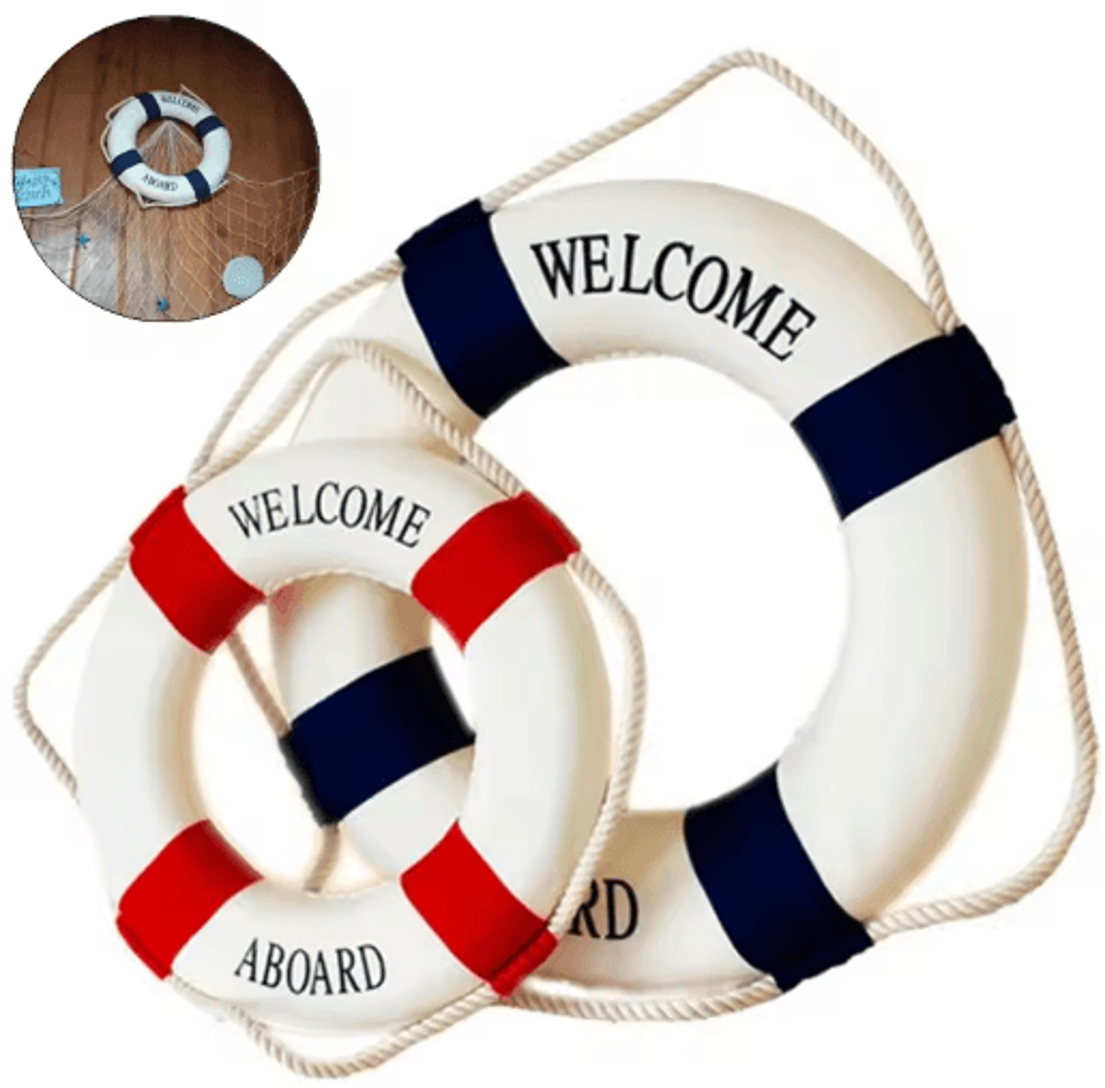 Nautical Life Buoy Wall Decor  Red  Blue Coastal Beach House Accent 0