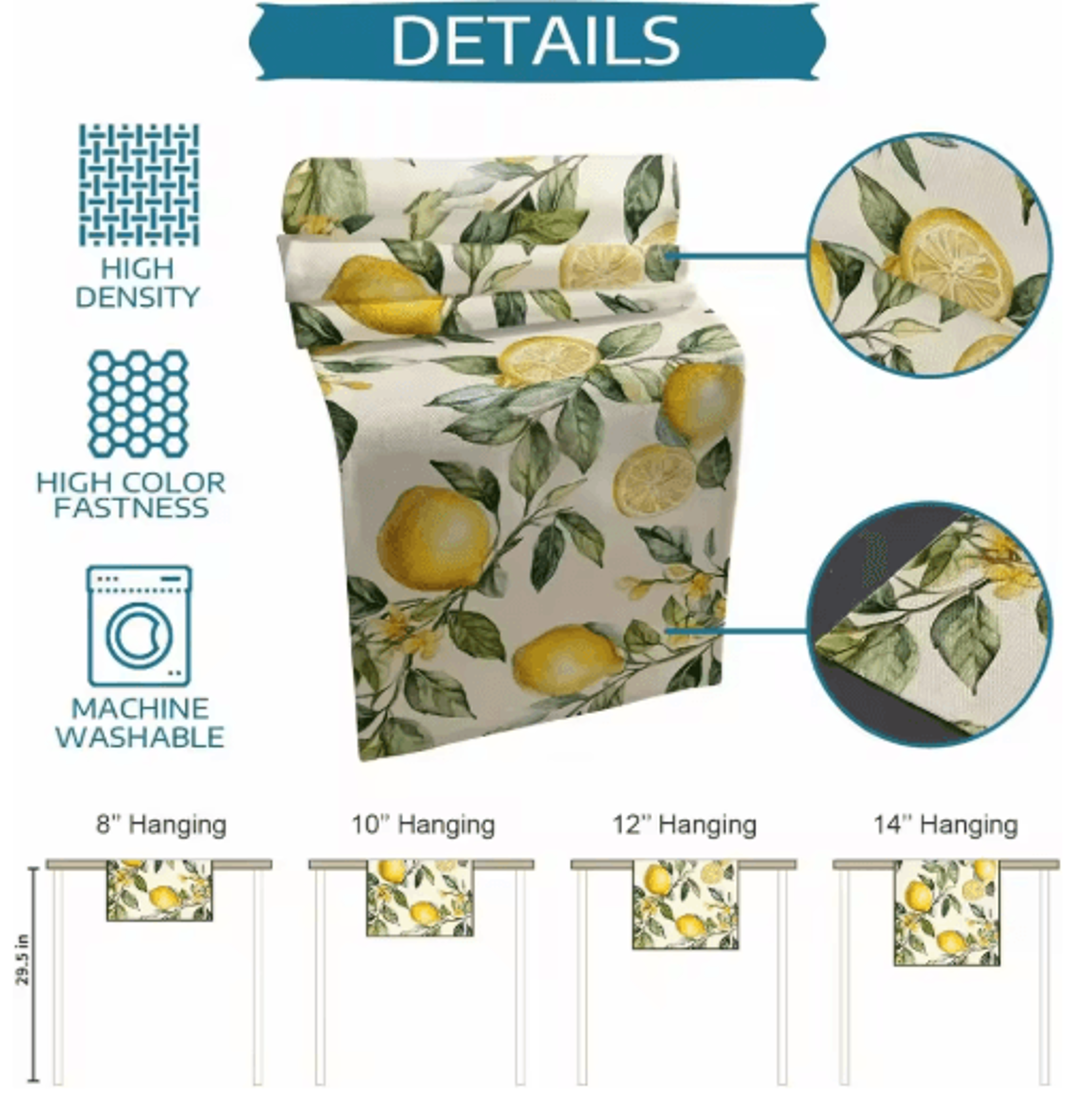 Watercolor Lemon Linen Table Runner  Fresh Summer Floral Kitchen  Dining Decor 2