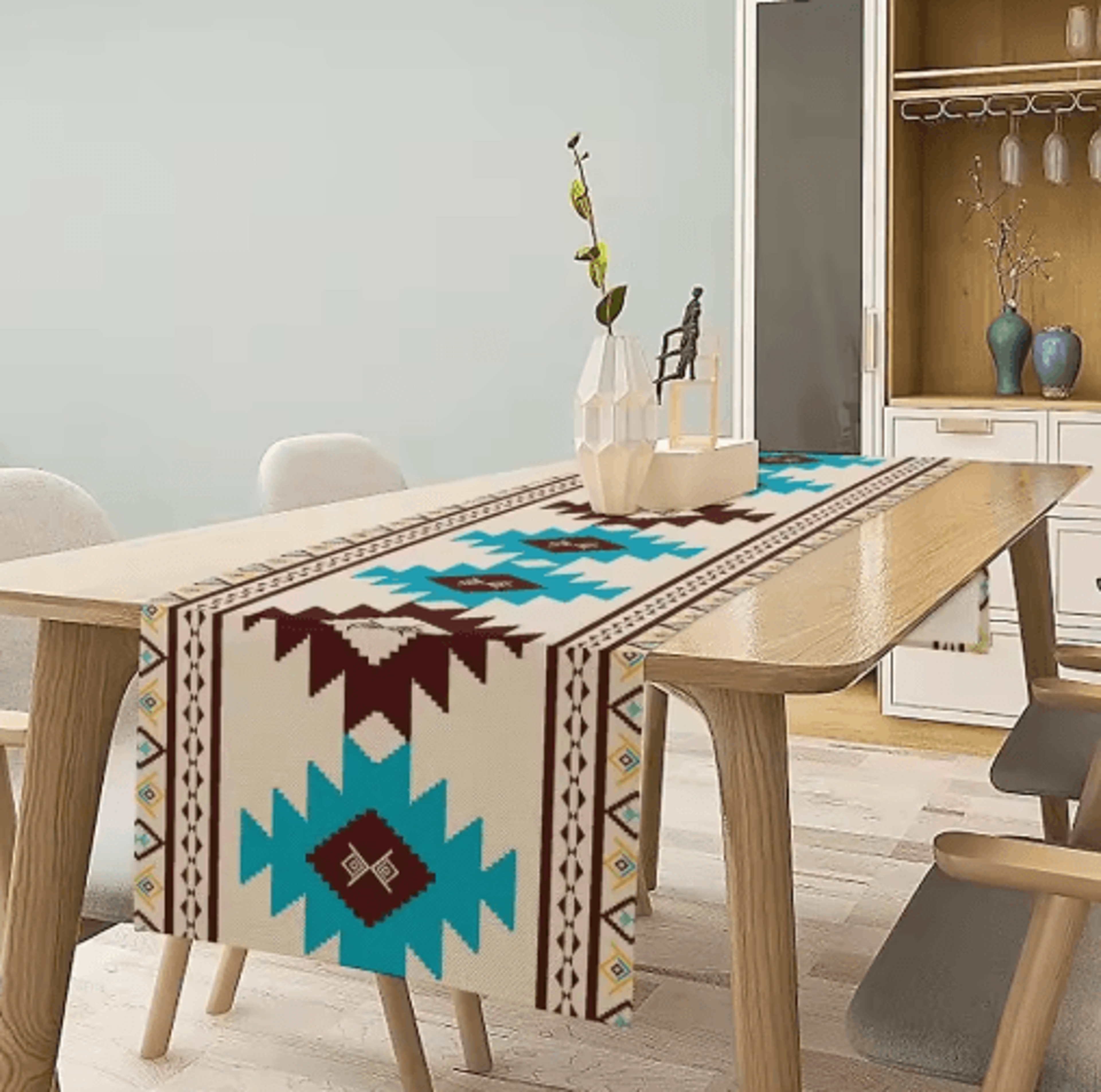Aztec Boho Tribal Linen Table Runner Geometric Dining Table Decor 14