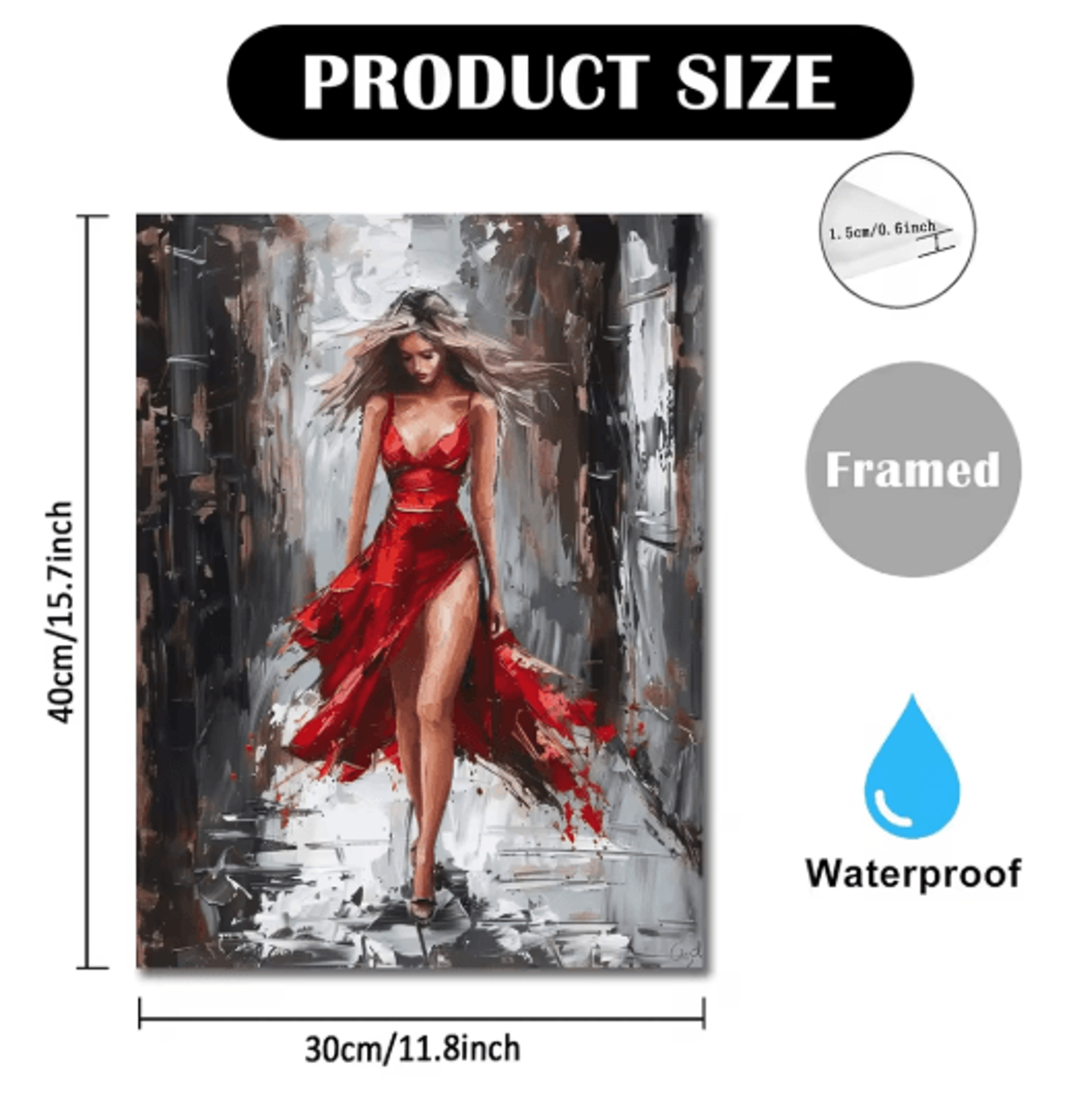 Elegant Woman In Red Dress Framed Canvas Oil Painting Vibrant Portrait Wall Art 4
