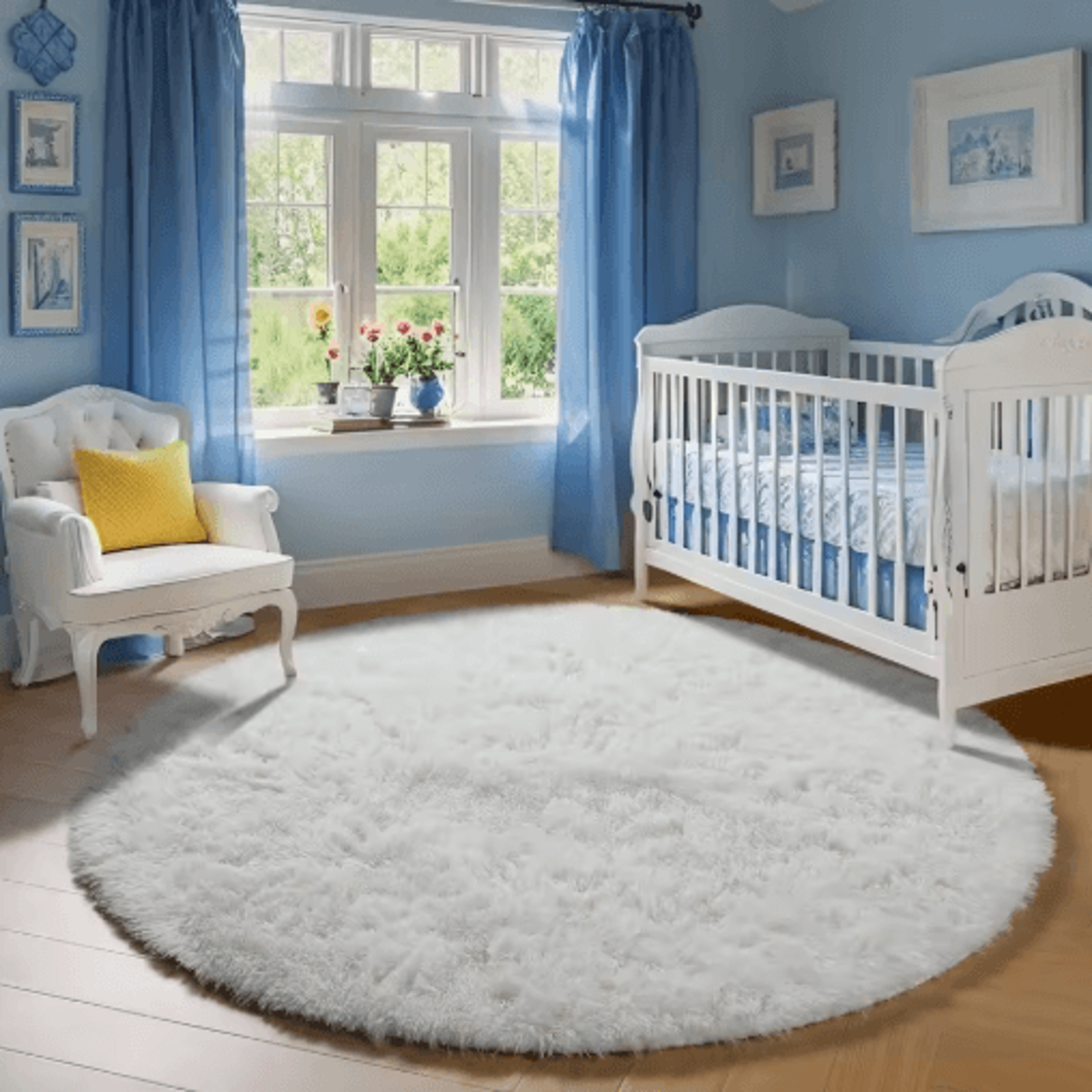 Soft Round Plush Rug For Kids Bedroom Fluffy Nursery Play Mat Carpet 0