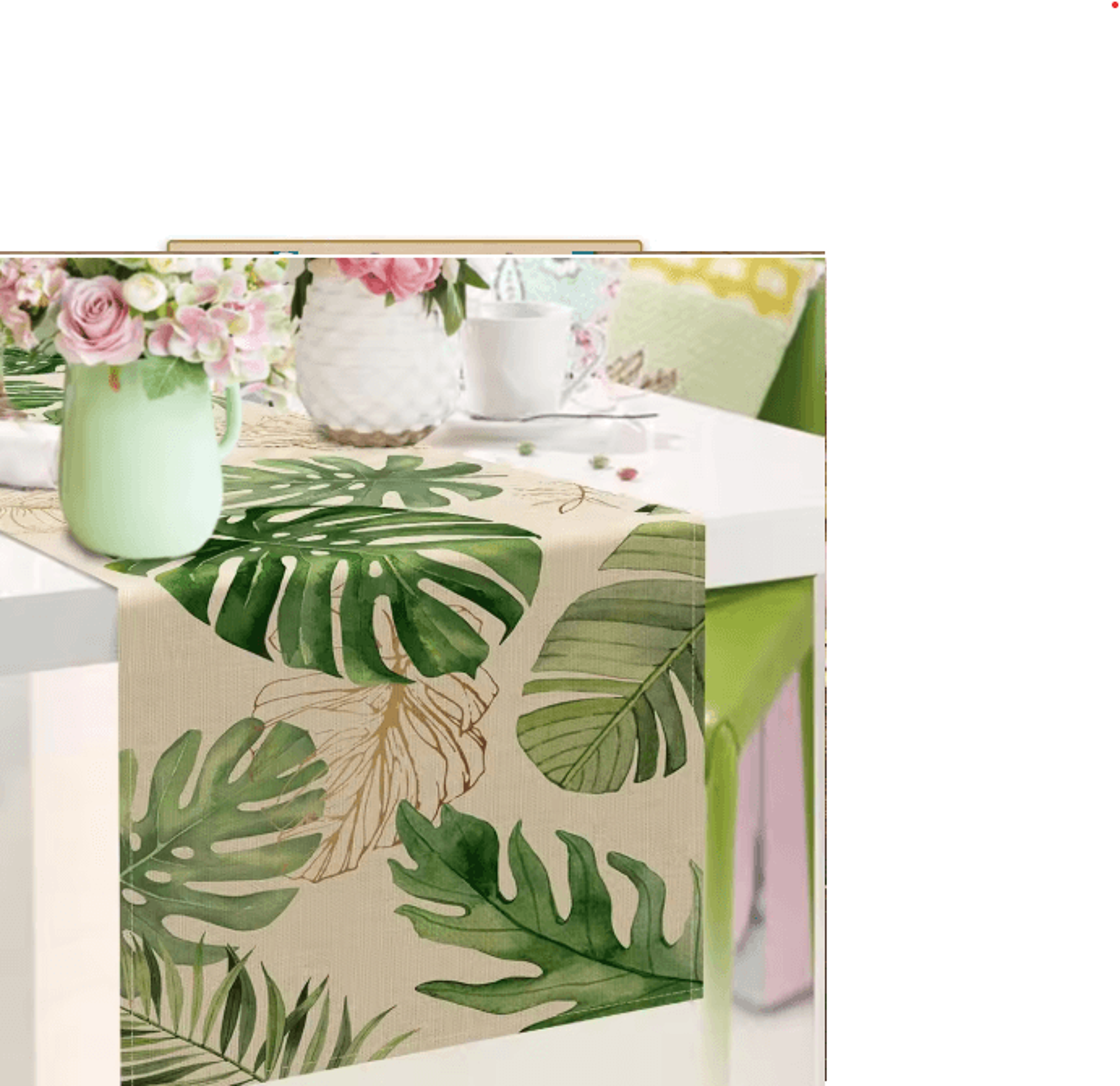 Tropical Palm Leaf Linen Table Runner Fresh Summer Greenery Dining  Party Decor 5
