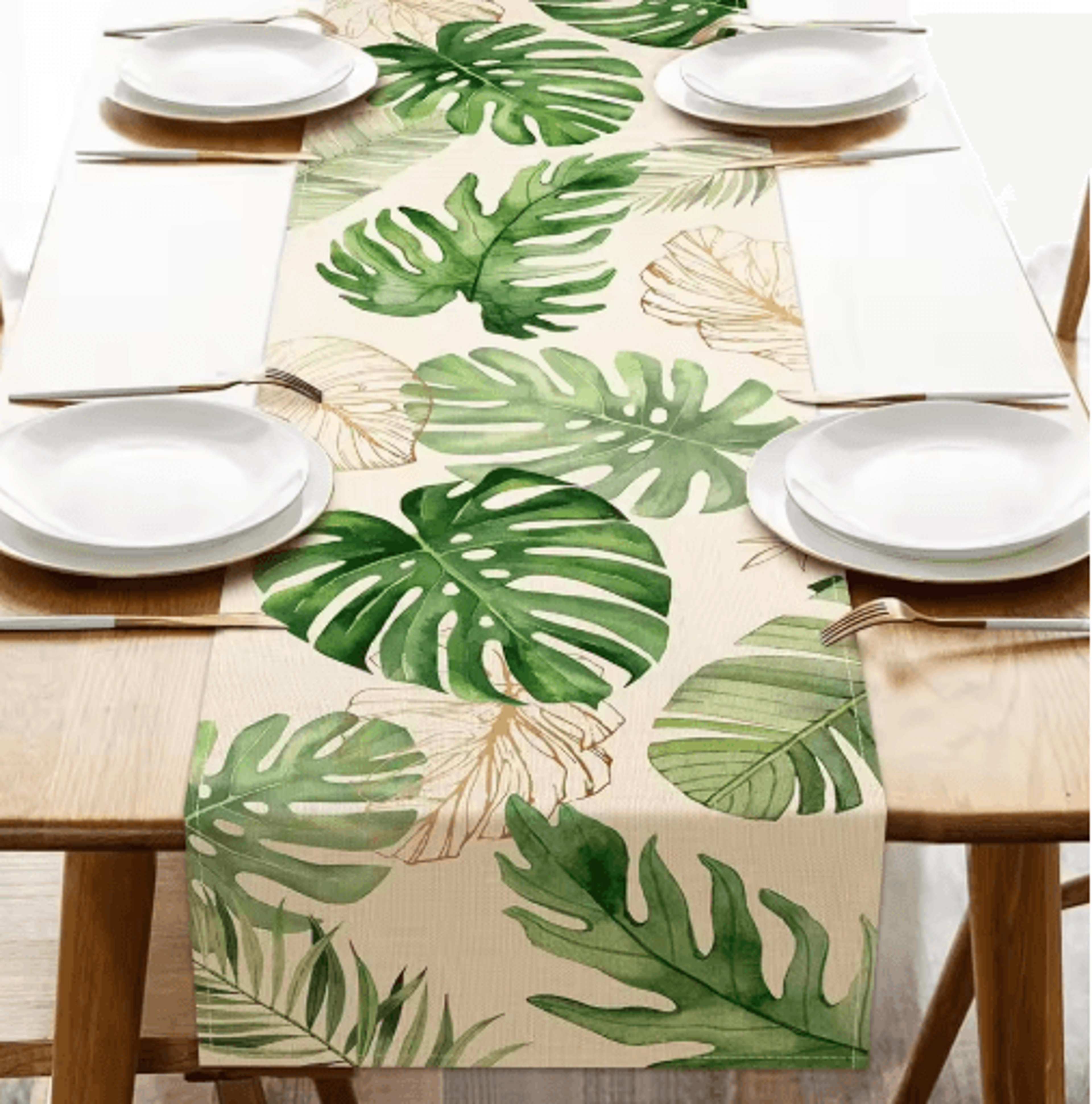 Tropical Palm Leaf Linen Table Runner Fresh Summer Greenery Dining  Party Decor 0