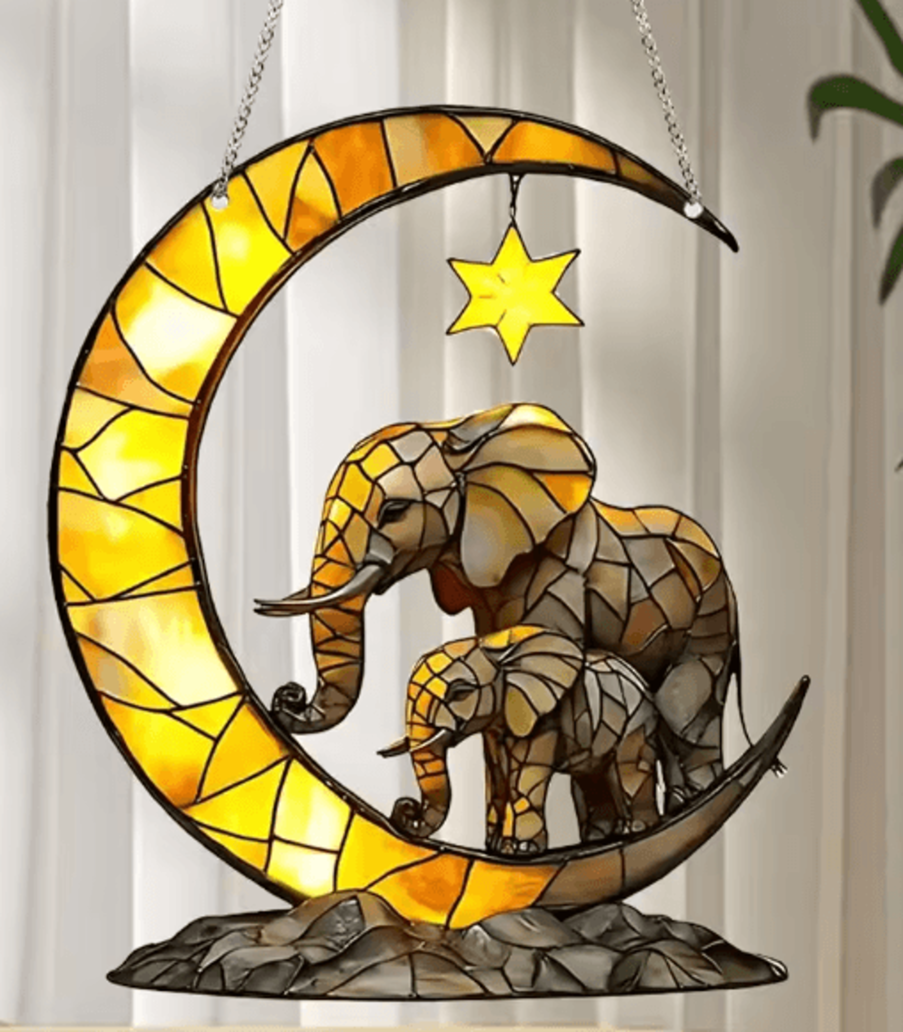 Elephant Family Moon Hanging Decor  Whimsical Elephant Wall Hanging For Home  Garden 4