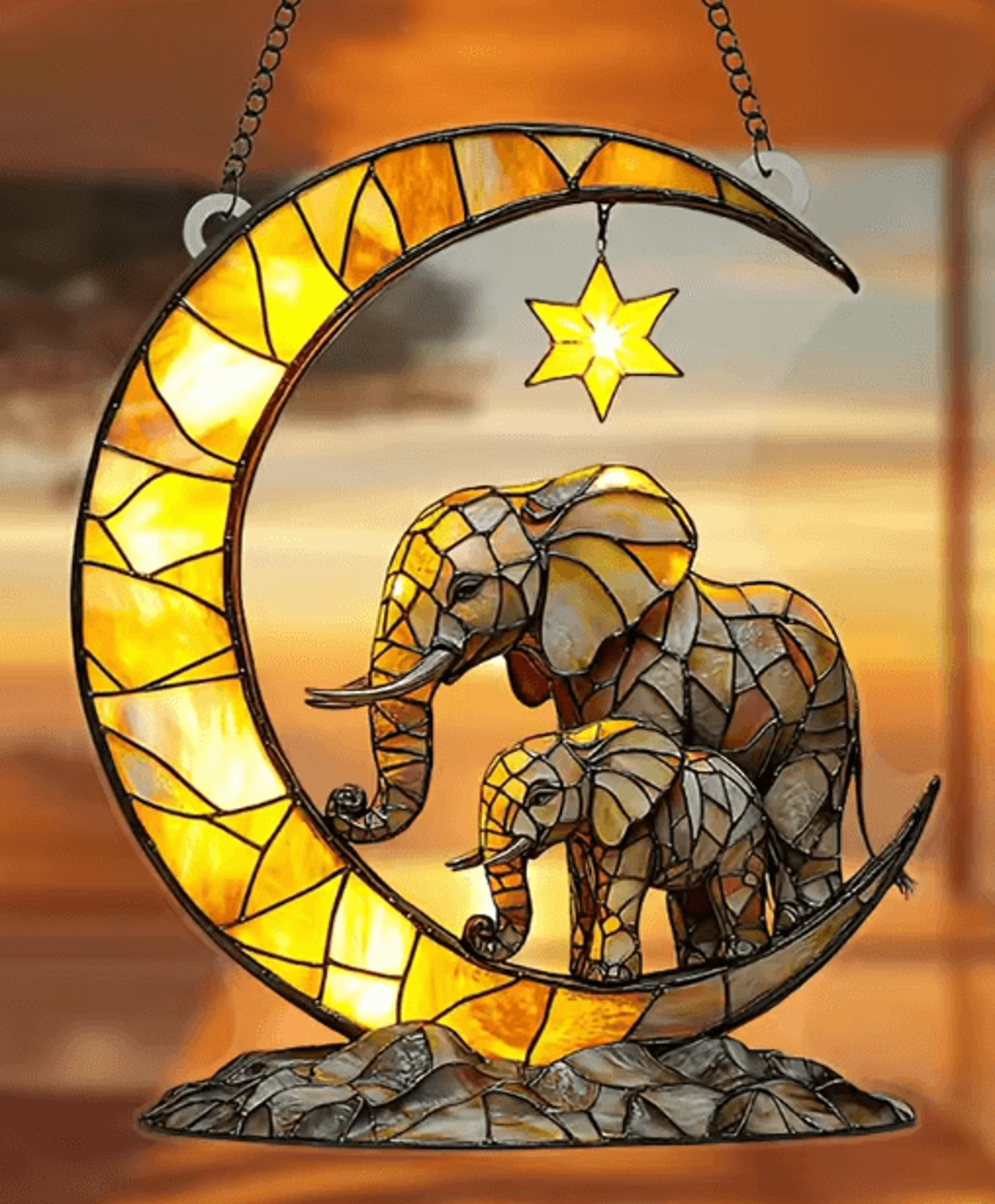 Elephant Family Moon Hanging Decor  Whimsical Elephant Wall Hanging For Home  Garden 0