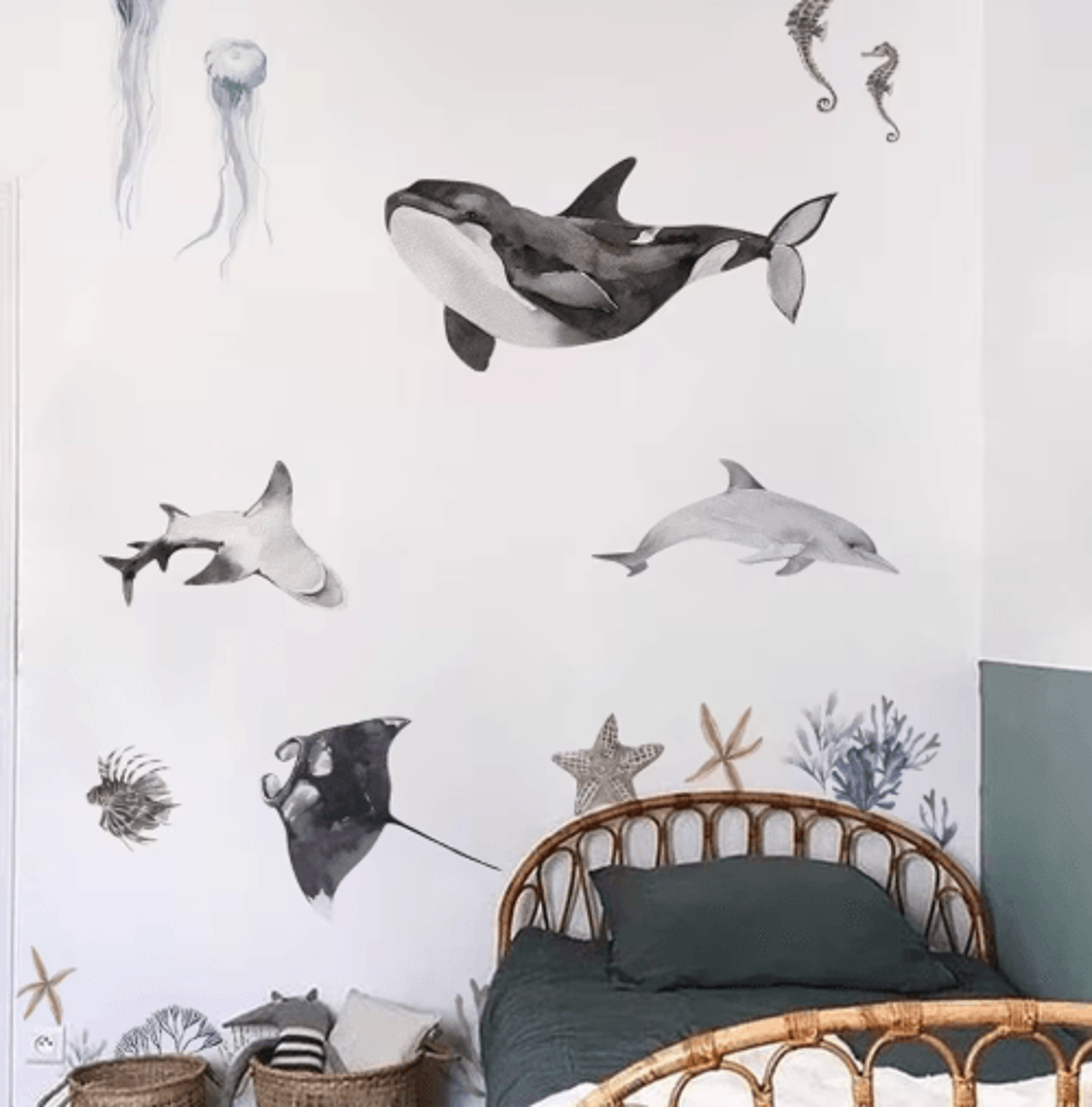 Underwater World Wall Stickers  Colorful Ocean Wall Decals For Bathroom  Kids Rooms 0