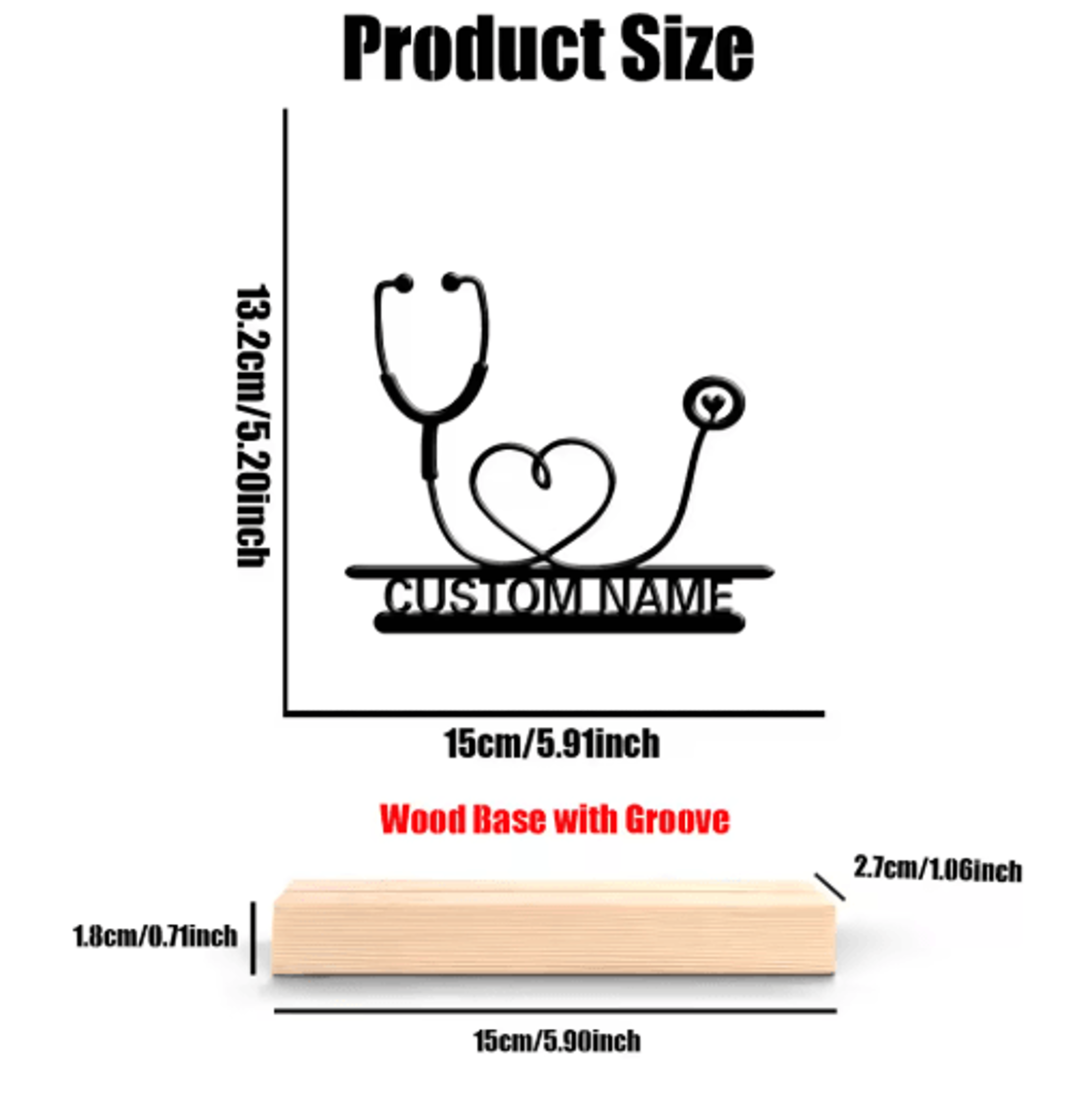 Personalized Stethoscope Metal Sculpture  Custom Doctor Desk Decor With Wooden Base 1