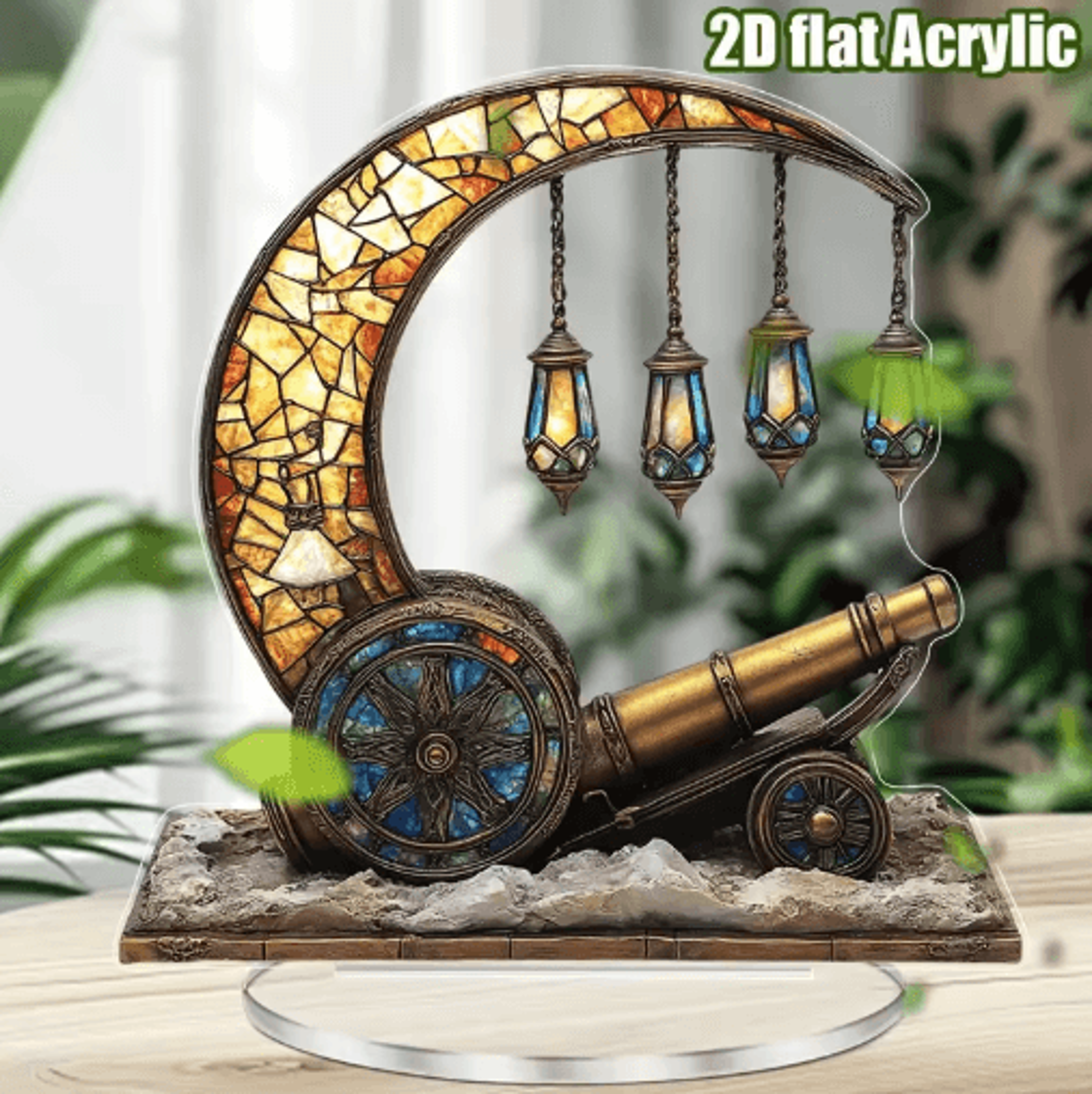 Moon  Lantern Acrylic Decor  Elegant Ramadan Eid Decoration With Star  Floral Design 1