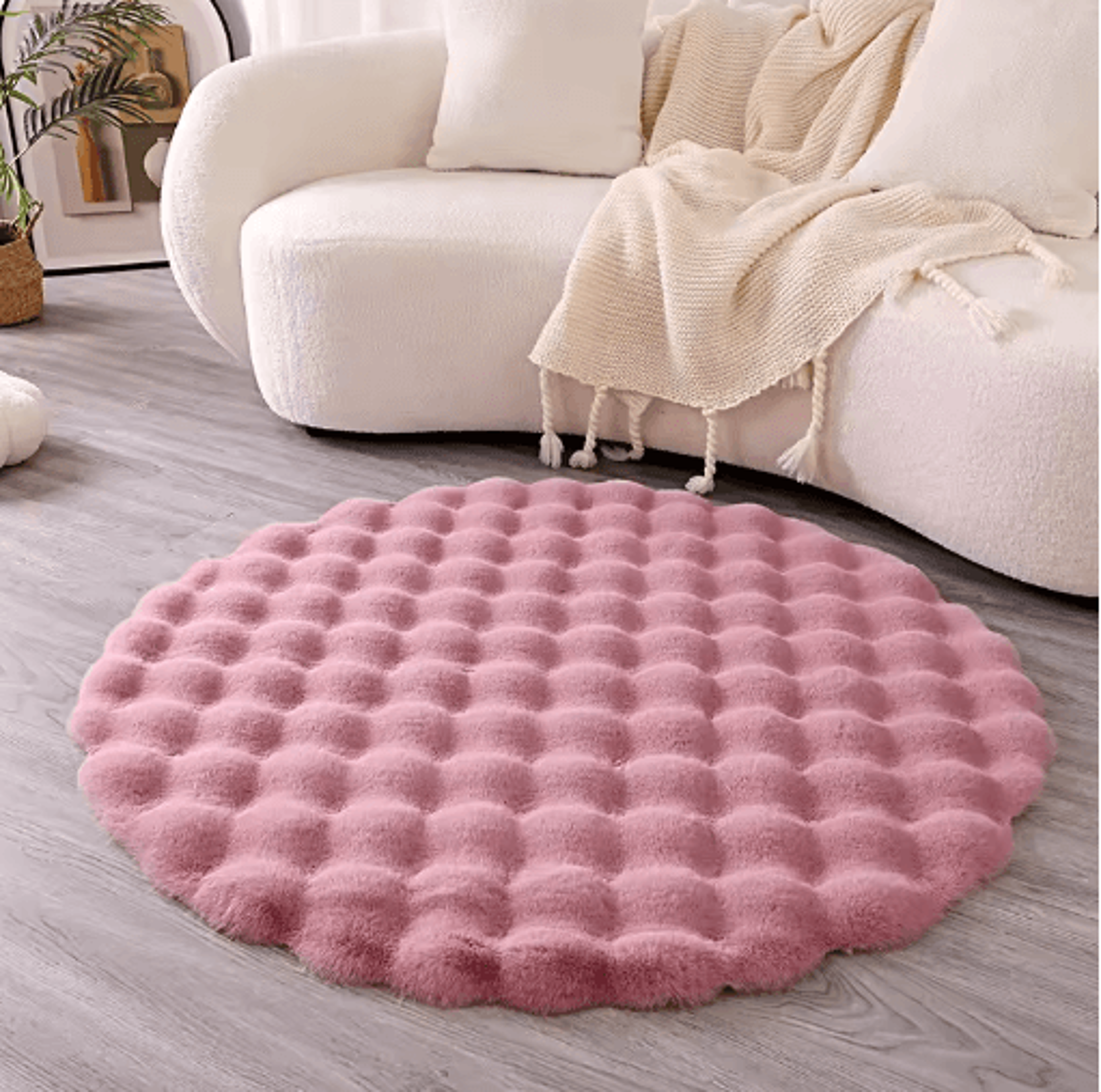 Round Faux Rabbit Fur Rug  Ultra Soft Faux Fur Carpet For Cozy Home  Kids Spaces 4