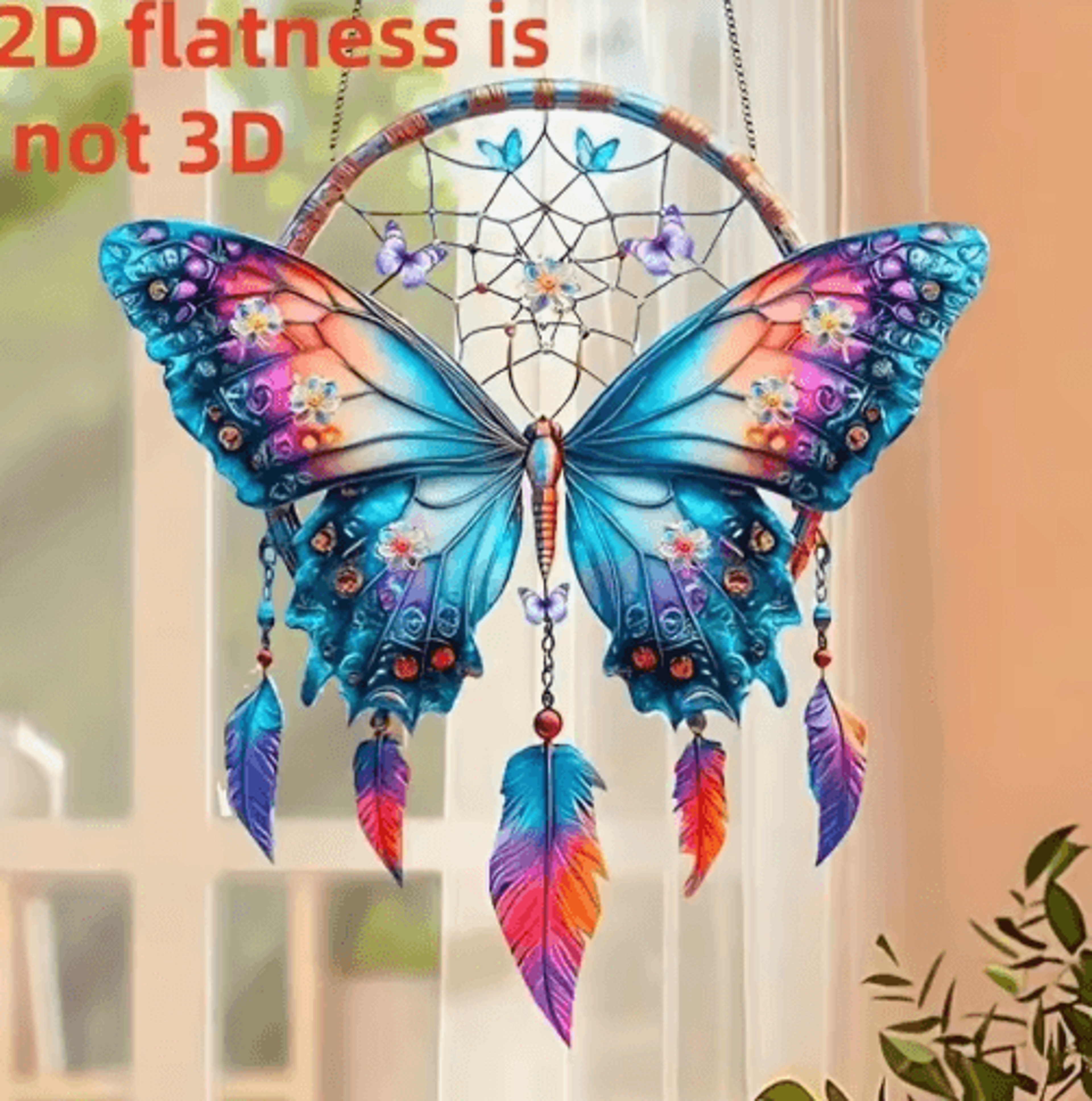 Shimmering Butterfly Feather Pendant  Elegant Butterfly Wall Hanging For Home Decor 4