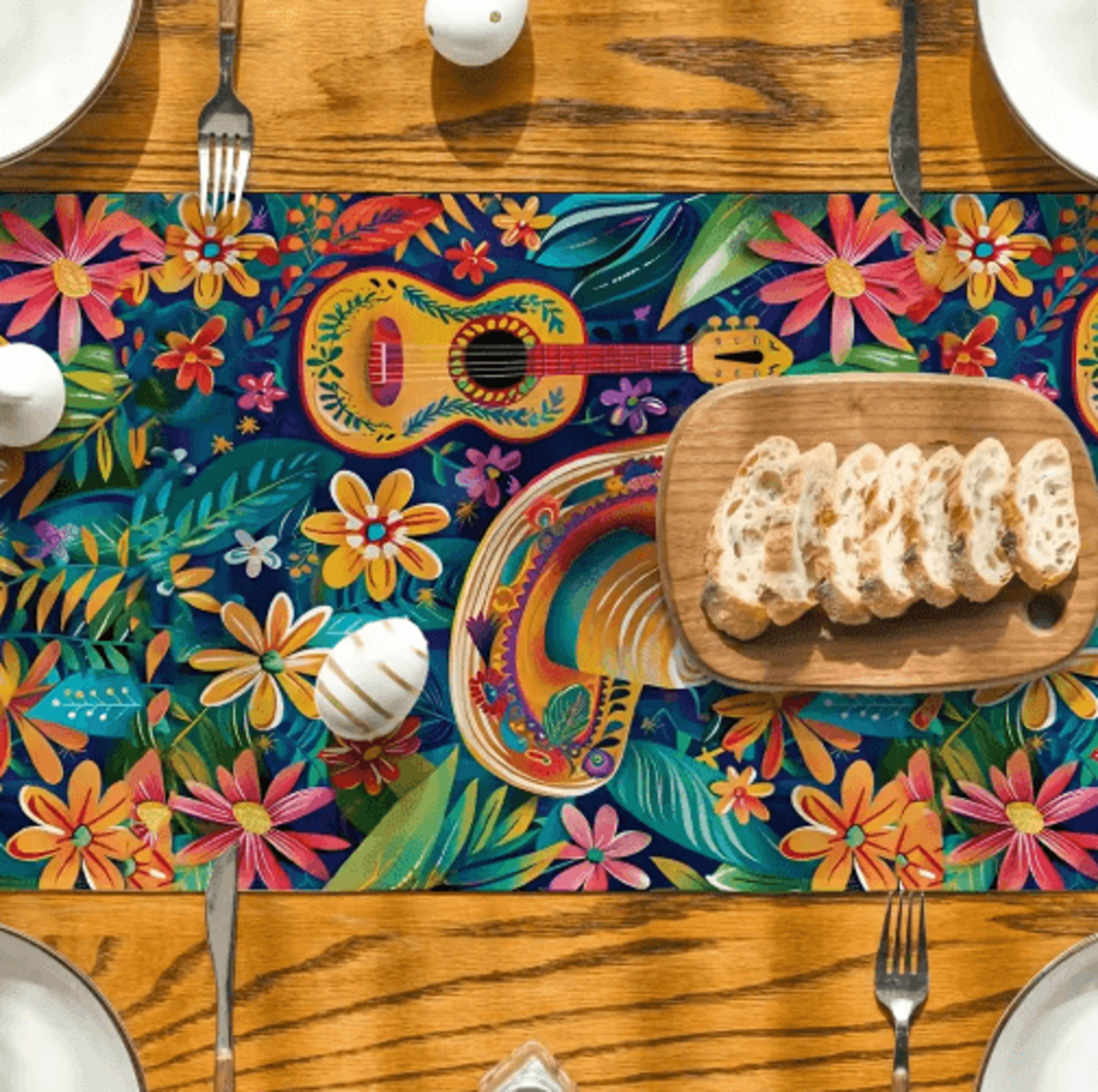 Mexican Fiesta Table Runner  Vibrant Mexican Table Runner With Cactus  Floral Print 6