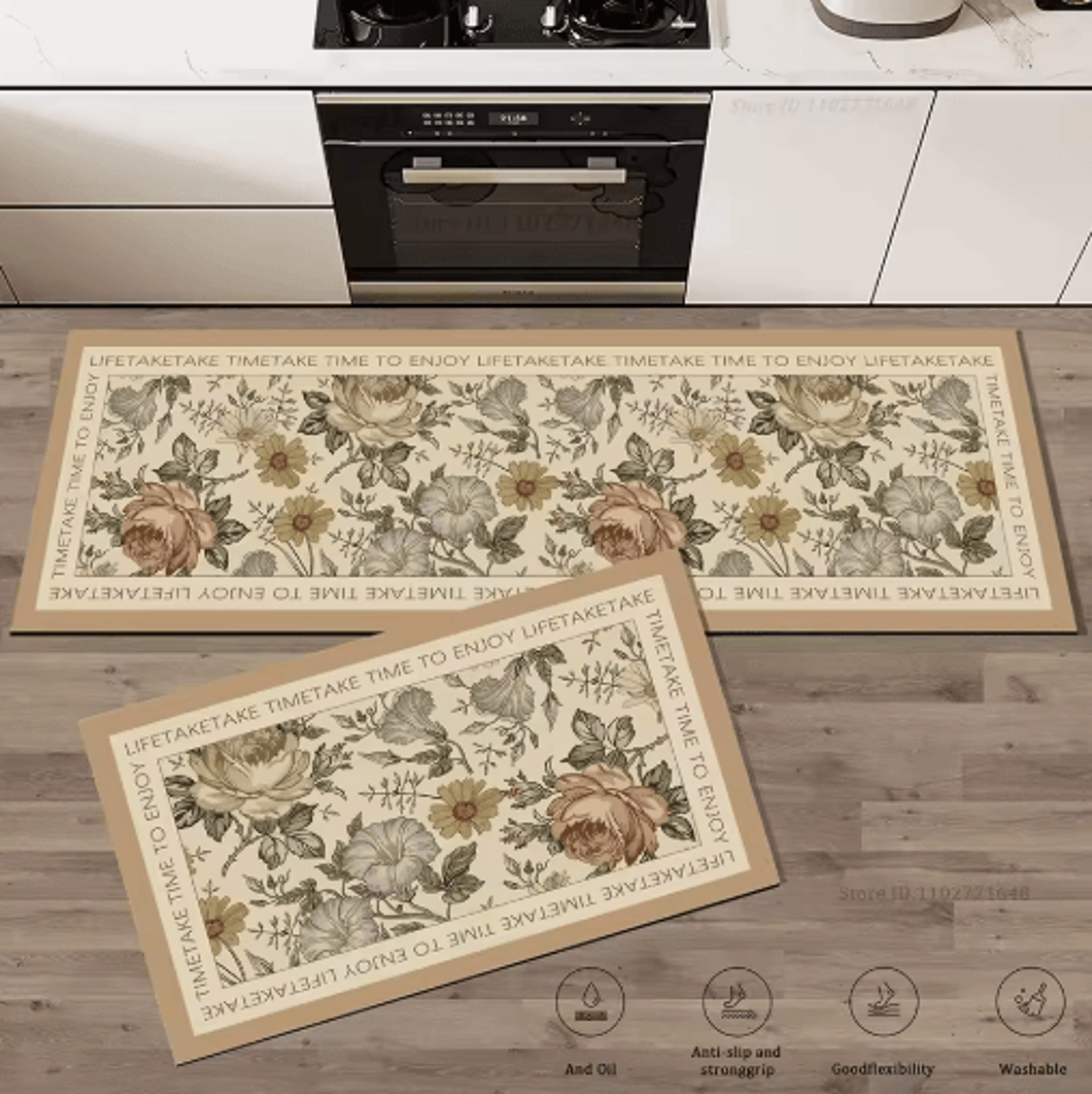 Floral AntiFatigue Kitchen Rug  Soft NonSlip Kitchen Mat For Comfort  Style 2