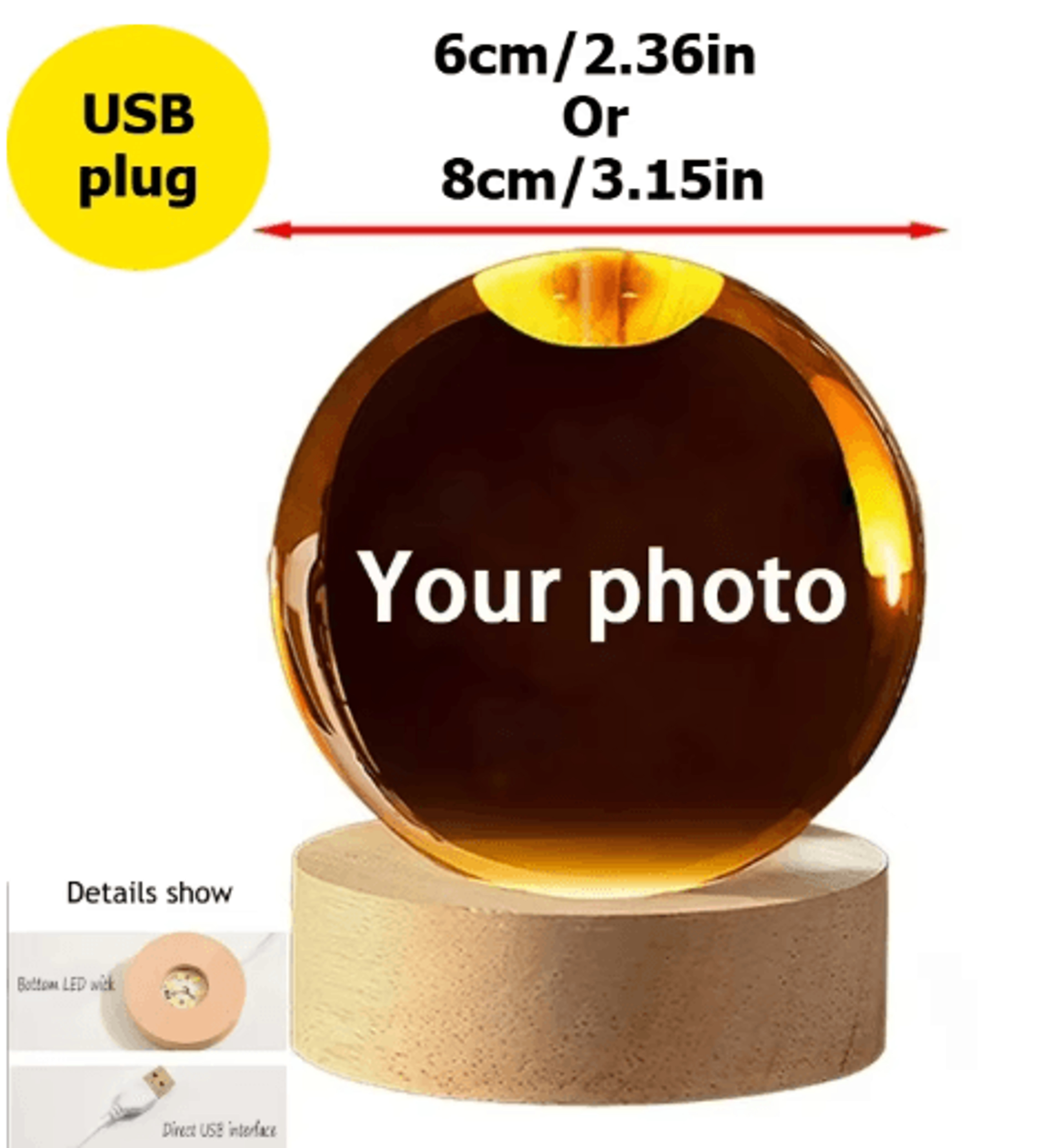 Personalized Custom Crystal Ball Night Light LED Photo Keepsake Lamp 7