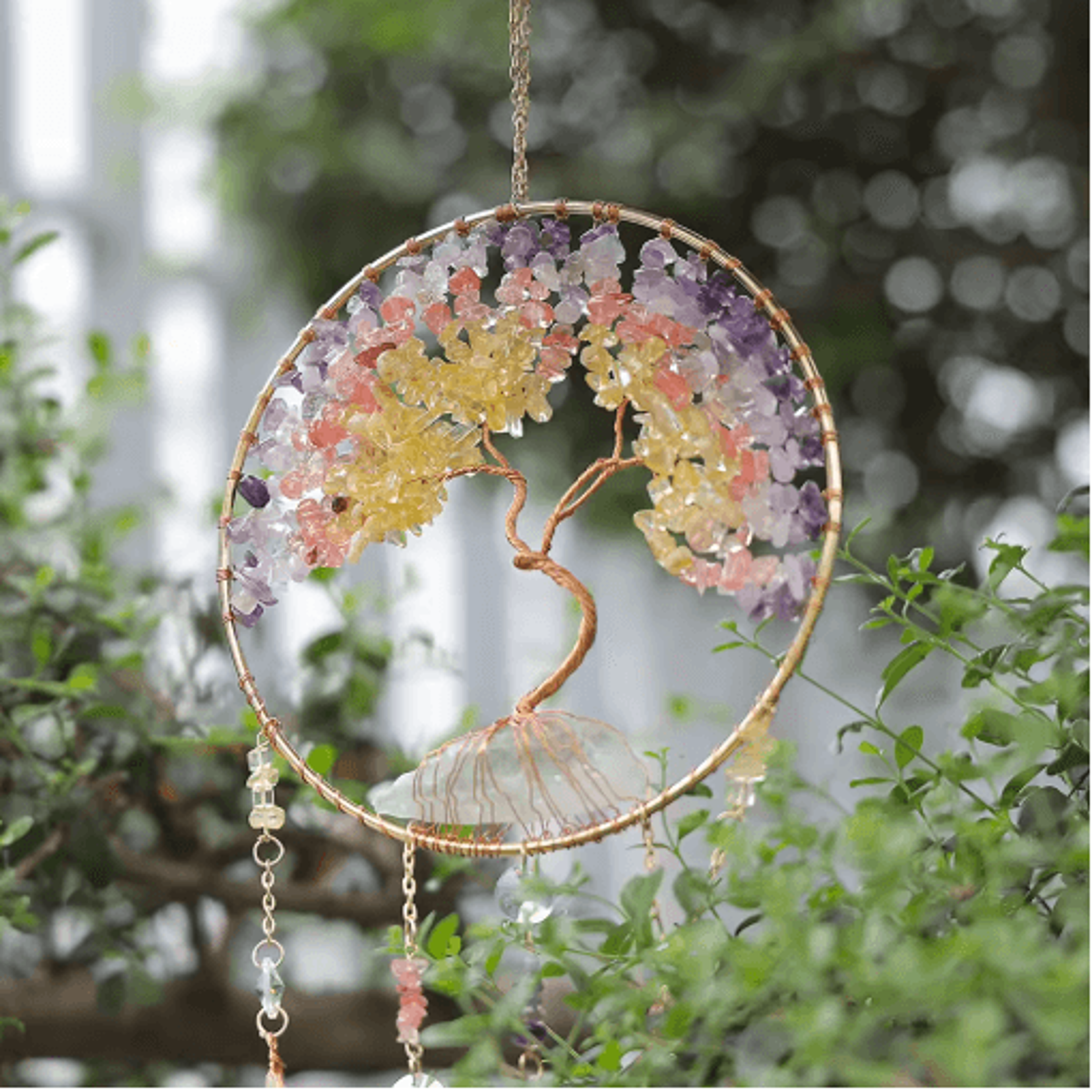 Natural Agate Dream Catcher Wall Hanging Crystal Moon Star Sun Boho Bedroom Decor 3